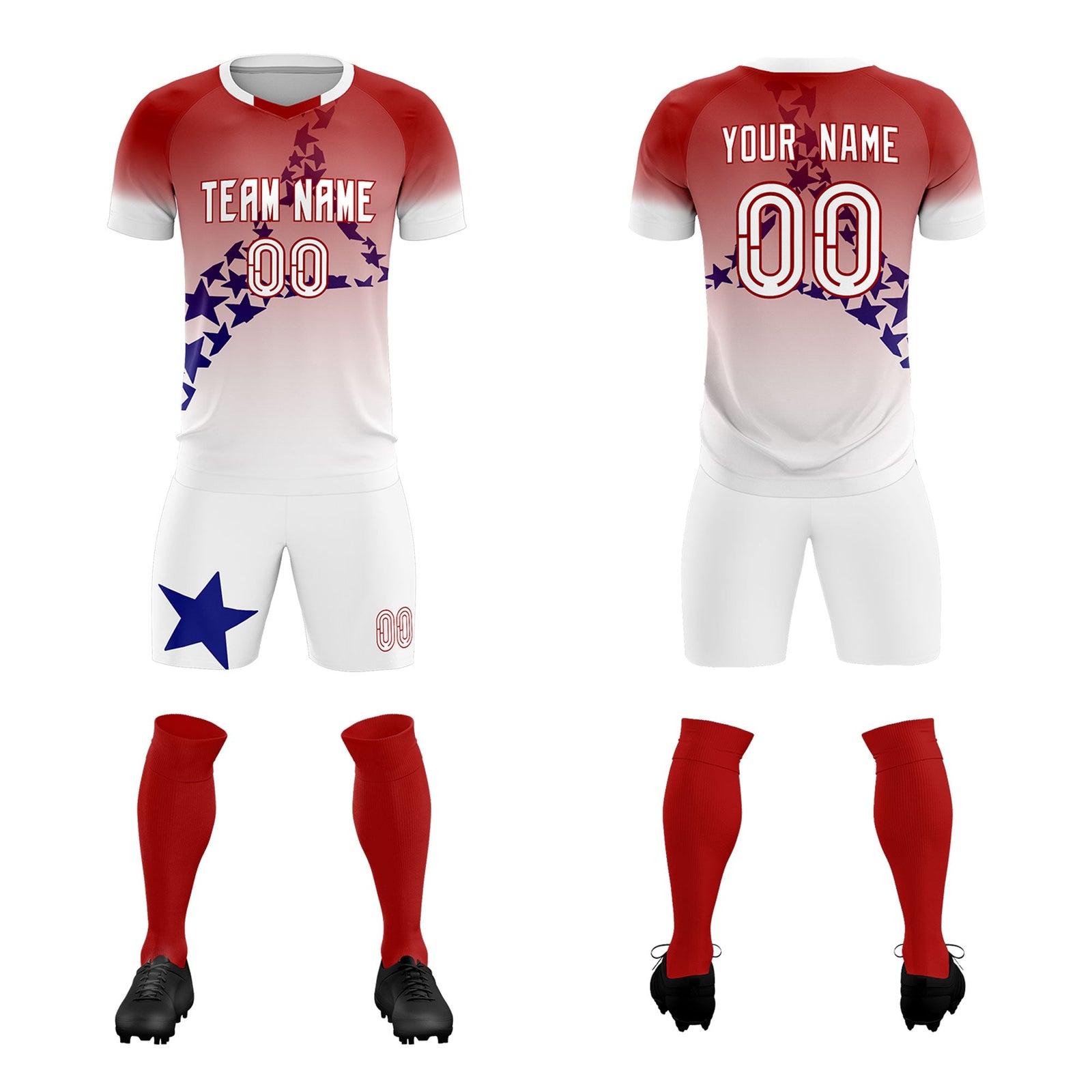Custom Red Royal America Star World Cup Inspired Quick-Drying Gradient Fashion Soccer Sets Jersey