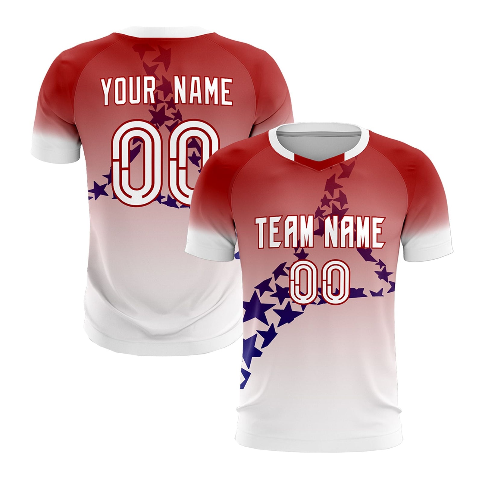 Custom Red Royal America Star World Cup Inspired Quick-Drying Gradient Fashion Soccer Sets Jersey