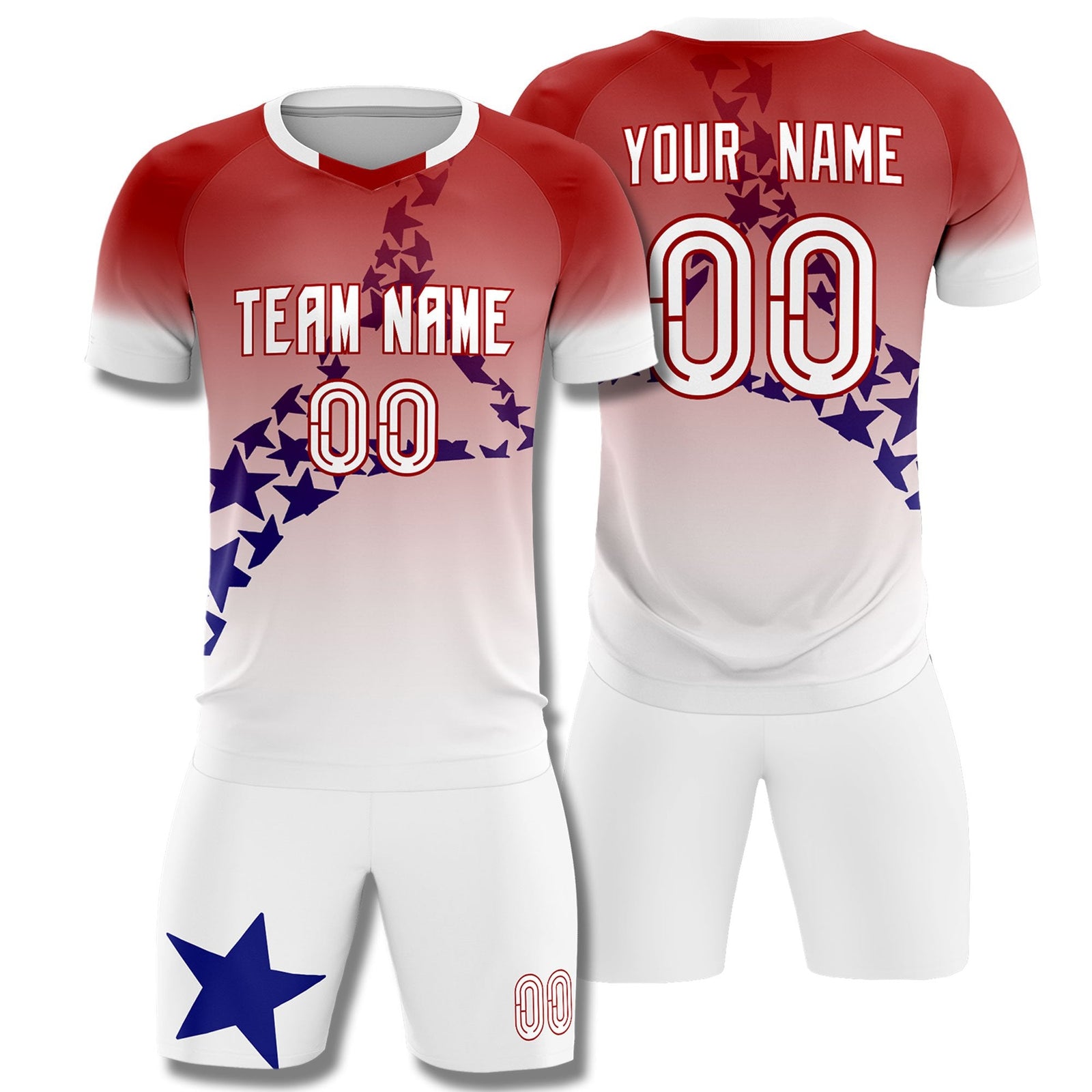 Custom Red Royal America Star World Cup Inspired Quick-Drying Gradient Fashion Soccer Sets Jersey