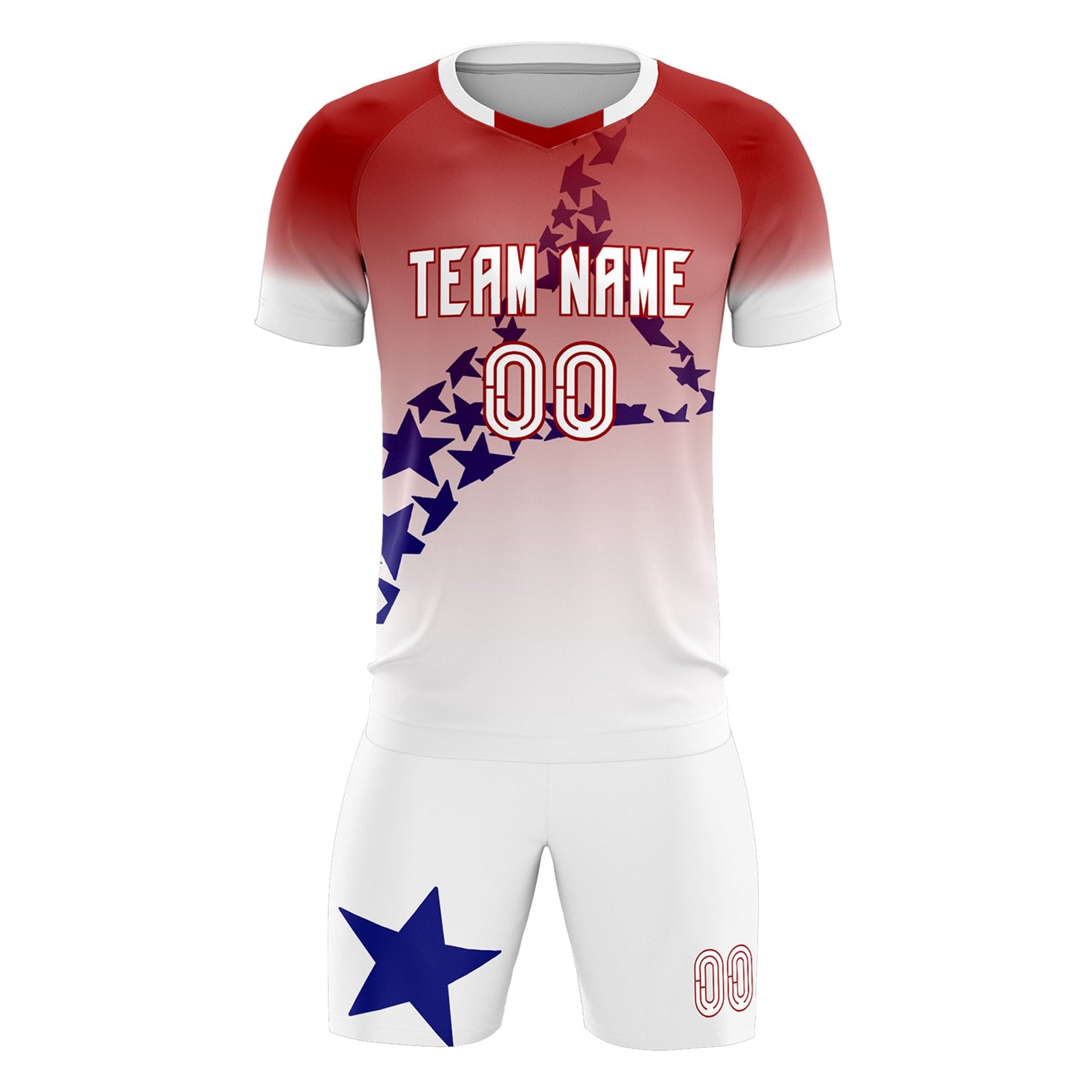 Custom Red Royal America Star World Cup Inspired Quick-Drying Gradient Fashion Soccer Sets Jersey