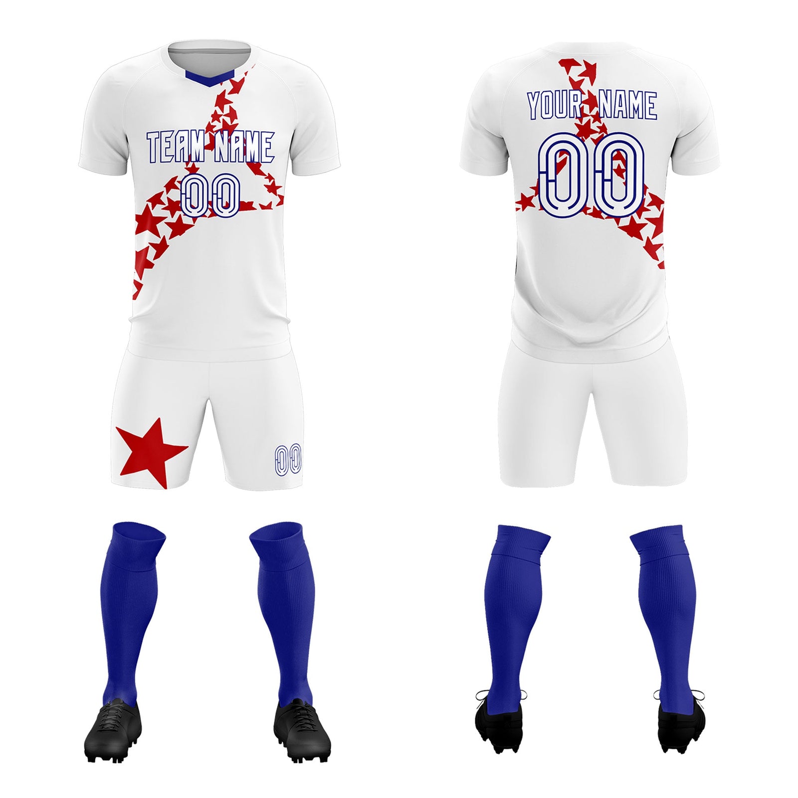 Custom White Red America Star World Cup Inspired Lightweight Graffiti Pattern Soccer Sets Jersey