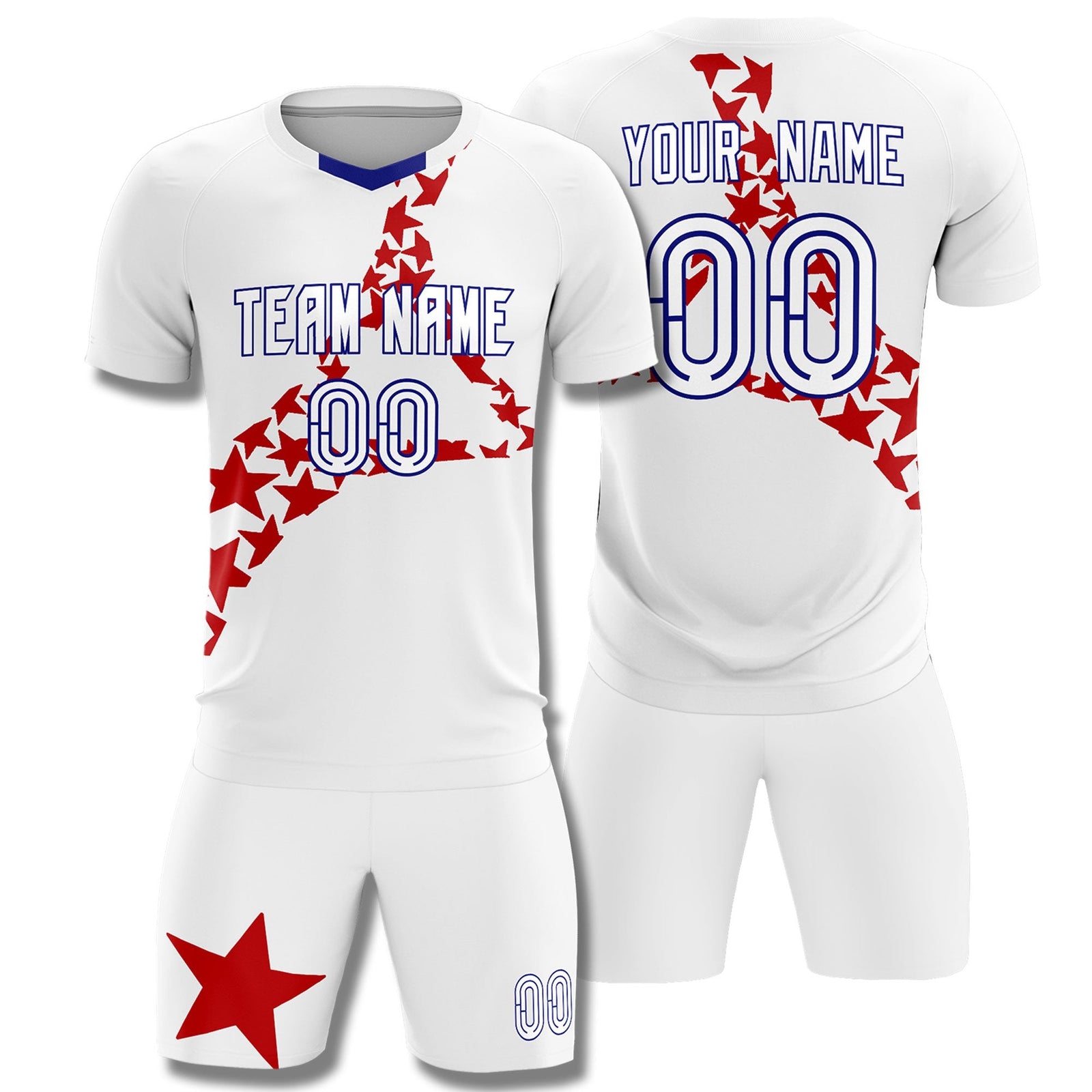 Custom White Red America Star World Cup Inspired Lightweight Graffiti Pattern Soccer Sets Jersey
