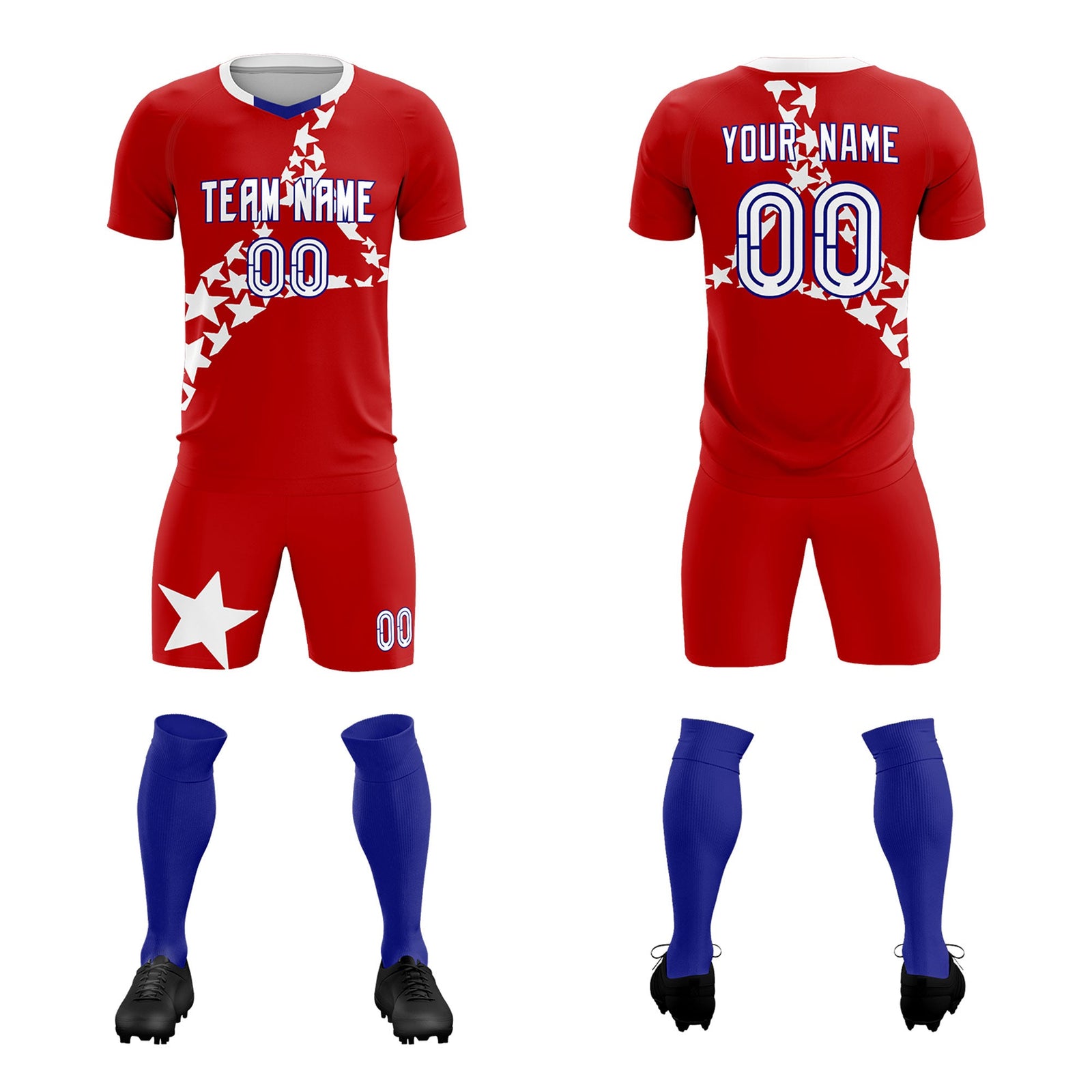 Custom Red White America Star World Cup Inspired Wrinkle-Resistant Graffiti Pattern Soccer Sets Jersey