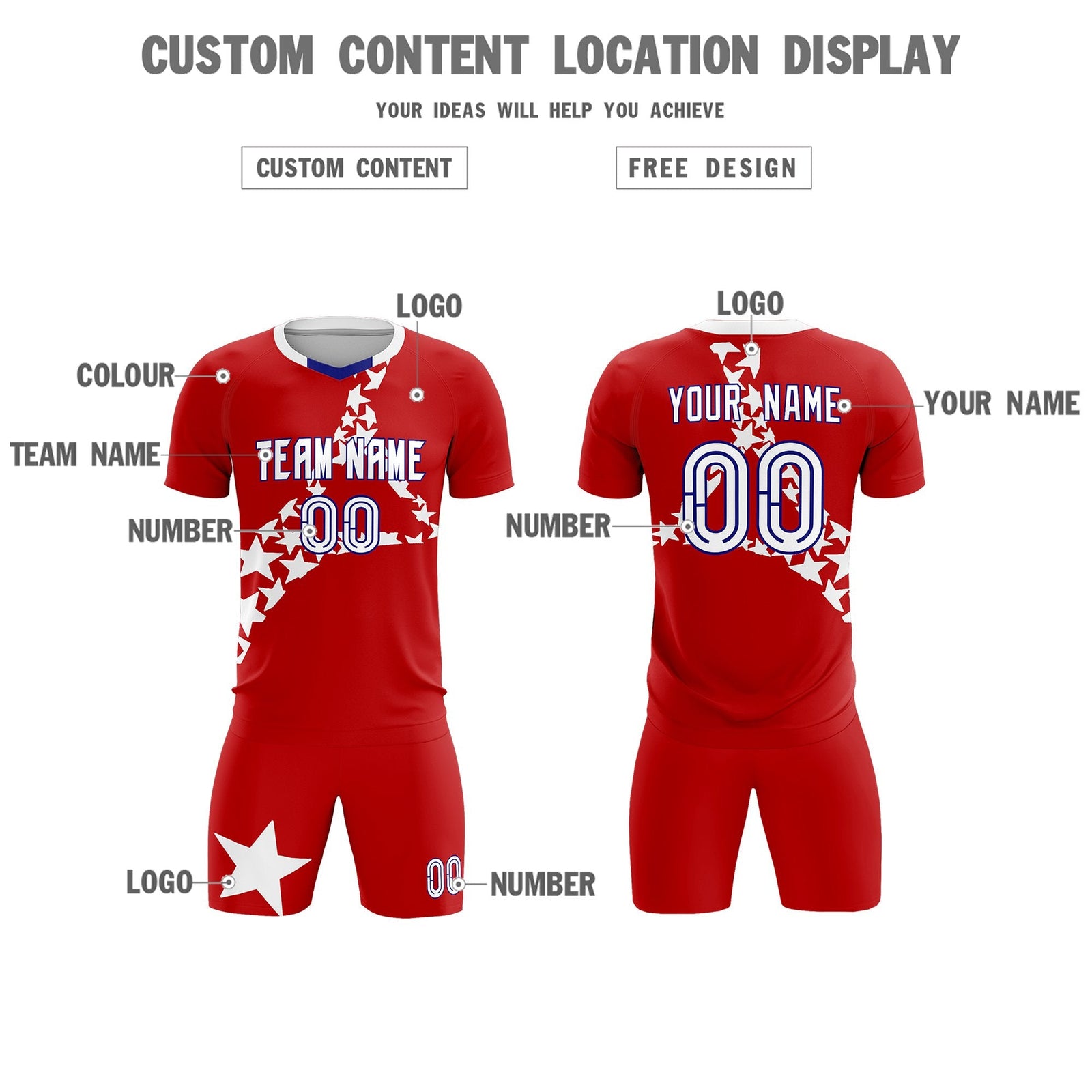 Custom Red White America Star World Cup Inspired Wrinkle-Resistant Graffiti Pattern Soccer Sets Jersey