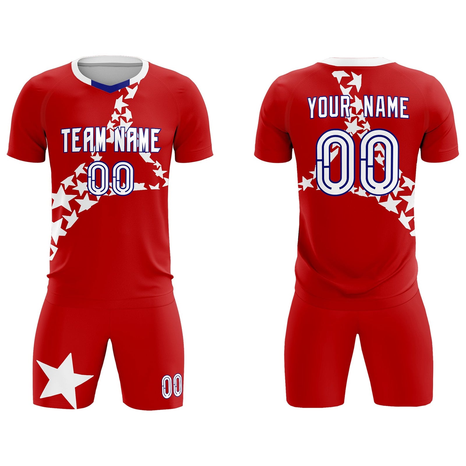 Custom Red White America Star World Cup Inspired Wrinkle-Resistant Graffiti Pattern Soccer Sets Jersey