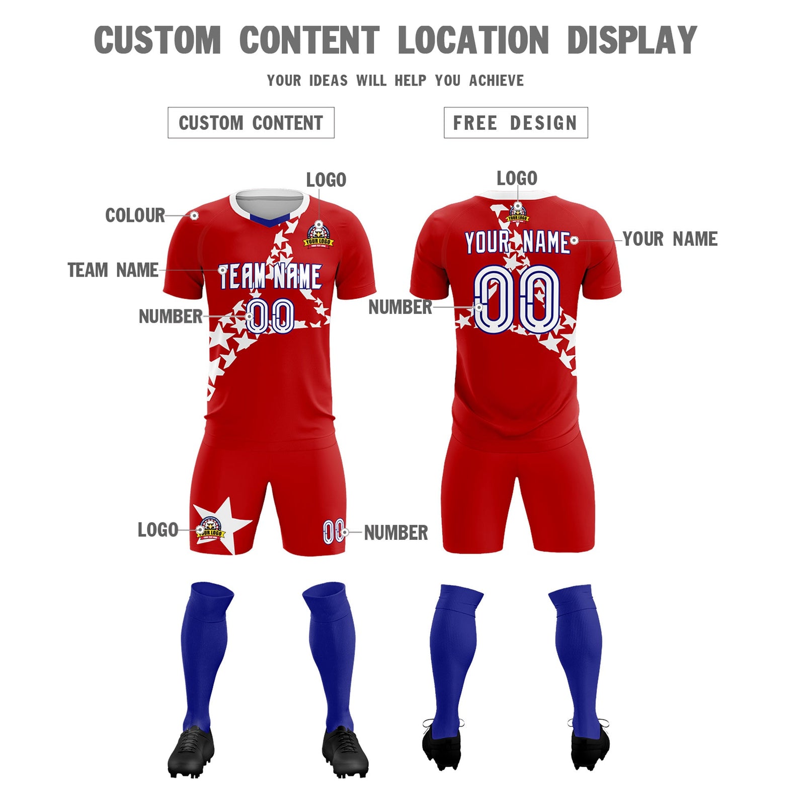 Custom Red White America Star World Cup Inspired Wrinkle-Resistant Graffiti Pattern Soccer Sets Jersey