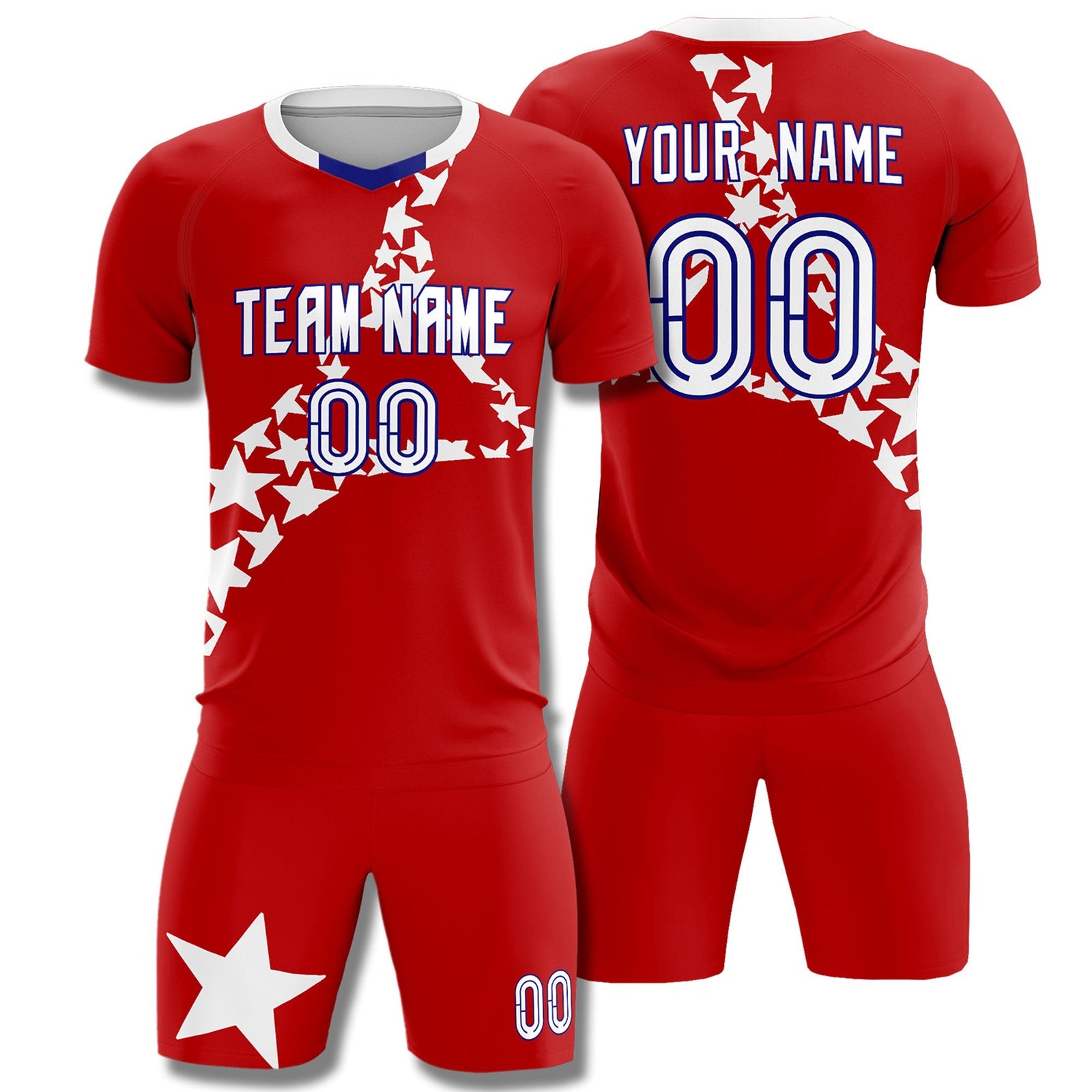 Custom Red White America Star World Cup Inspired Wrinkle-Resistant Graffiti Pattern Soccer Sets Jersey