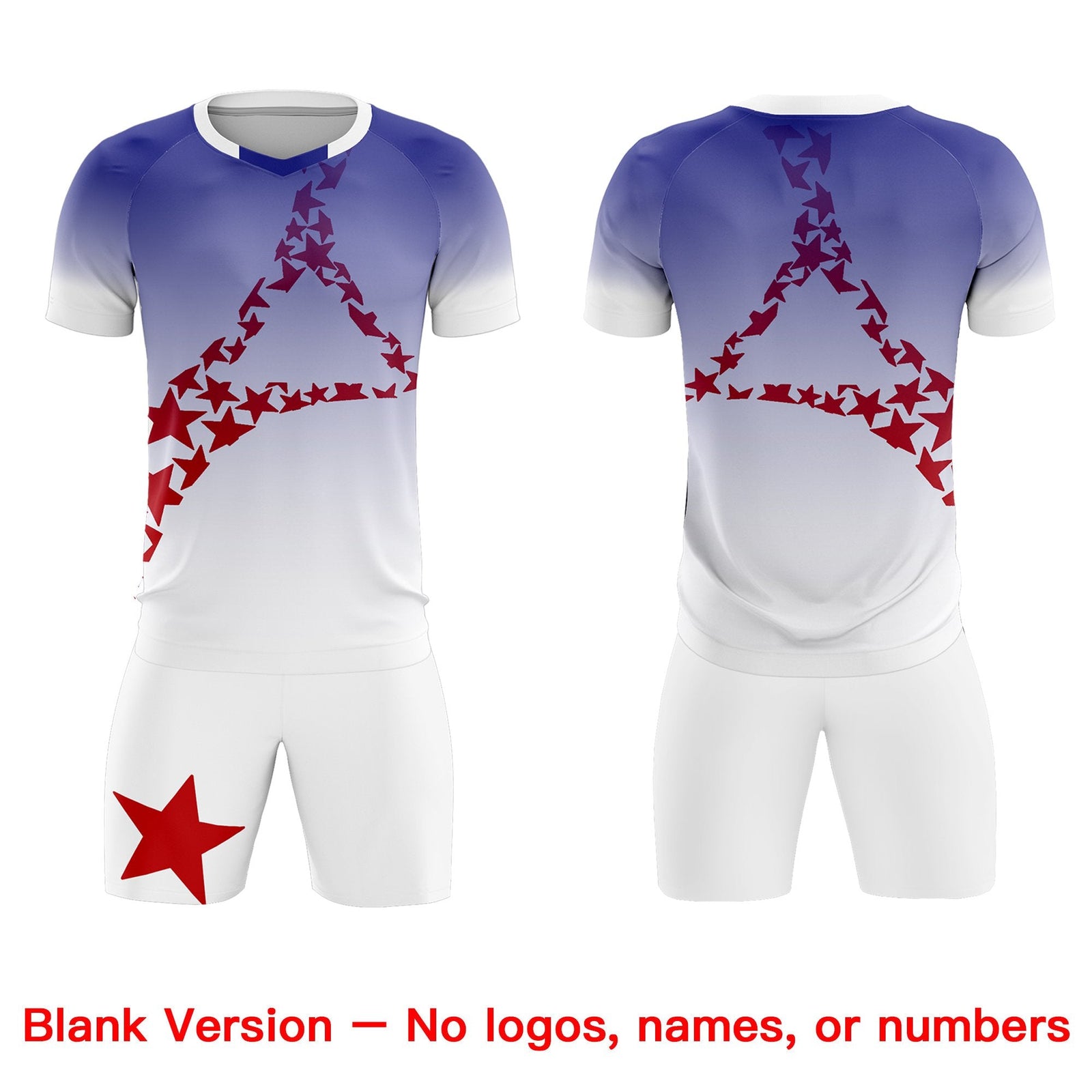 Custom Royal Red America Star World Cup Inspired Drapable Gradient Fashion Soccer Sets Jersey