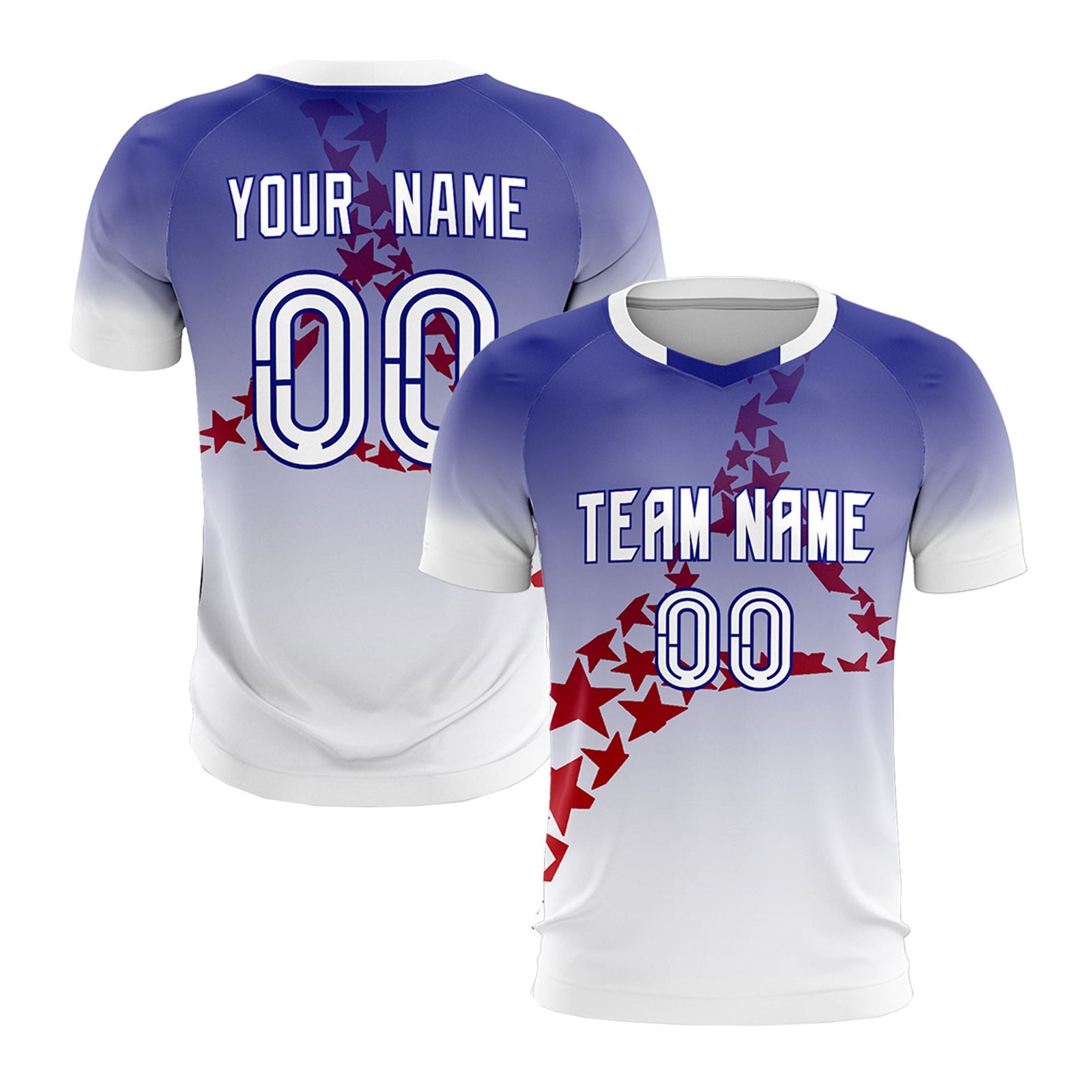 Custom Royal Red America Star World Cup Inspired Drapable Gradient Fashion Soccer Sets Jersey