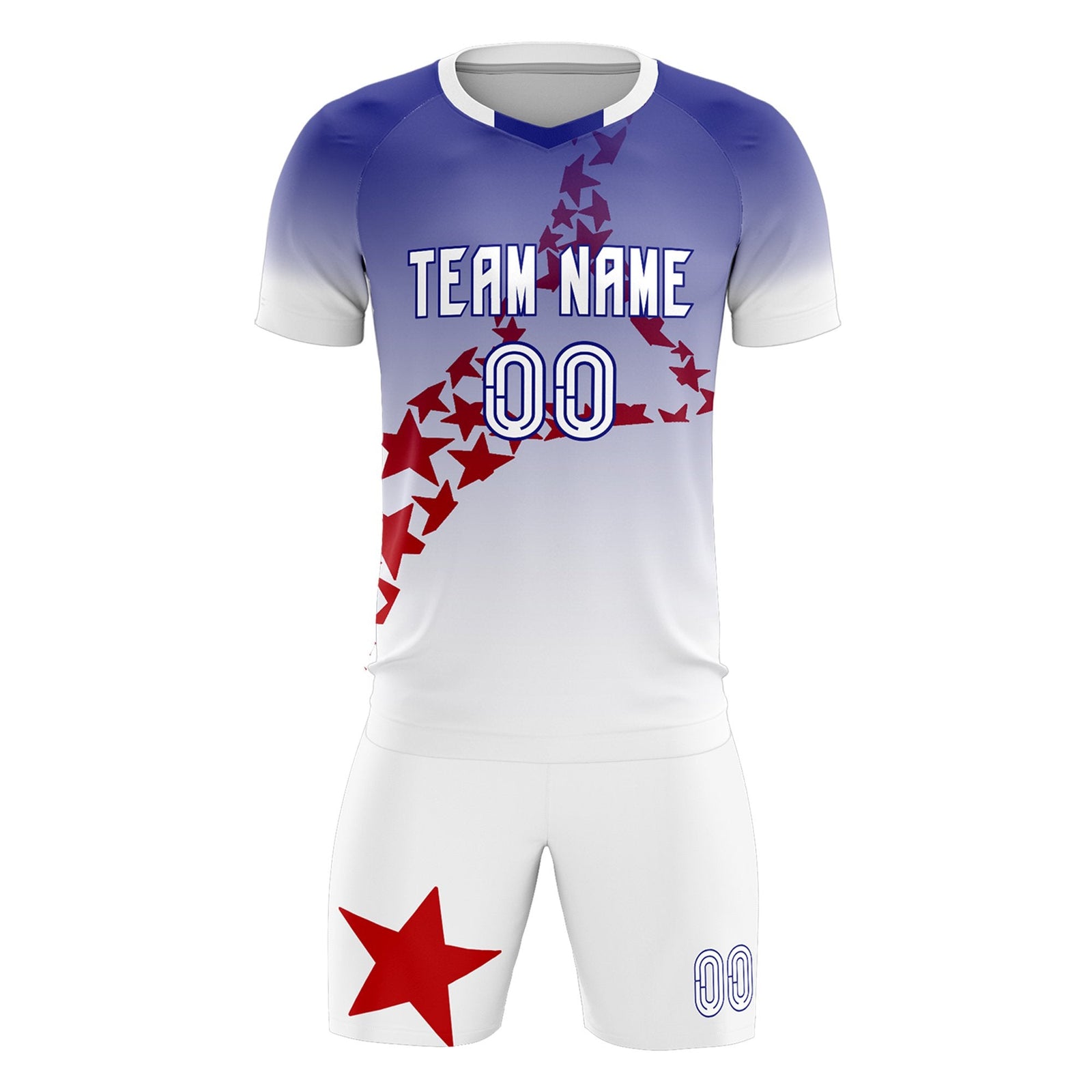 Custom Royal Red America Star World Cup Inspired Drapable Gradient Fashion Soccer Sets Jersey