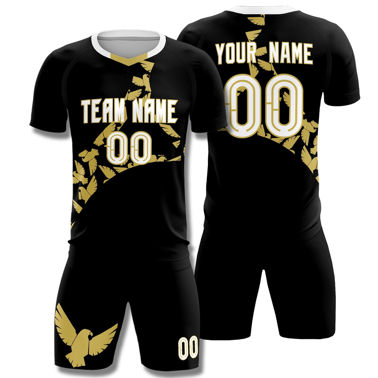 Custom Black Old Gold Mexico Eagle World Cup Inspired Quick-Drying Graffiti Pattern Soccer Sets Jersey