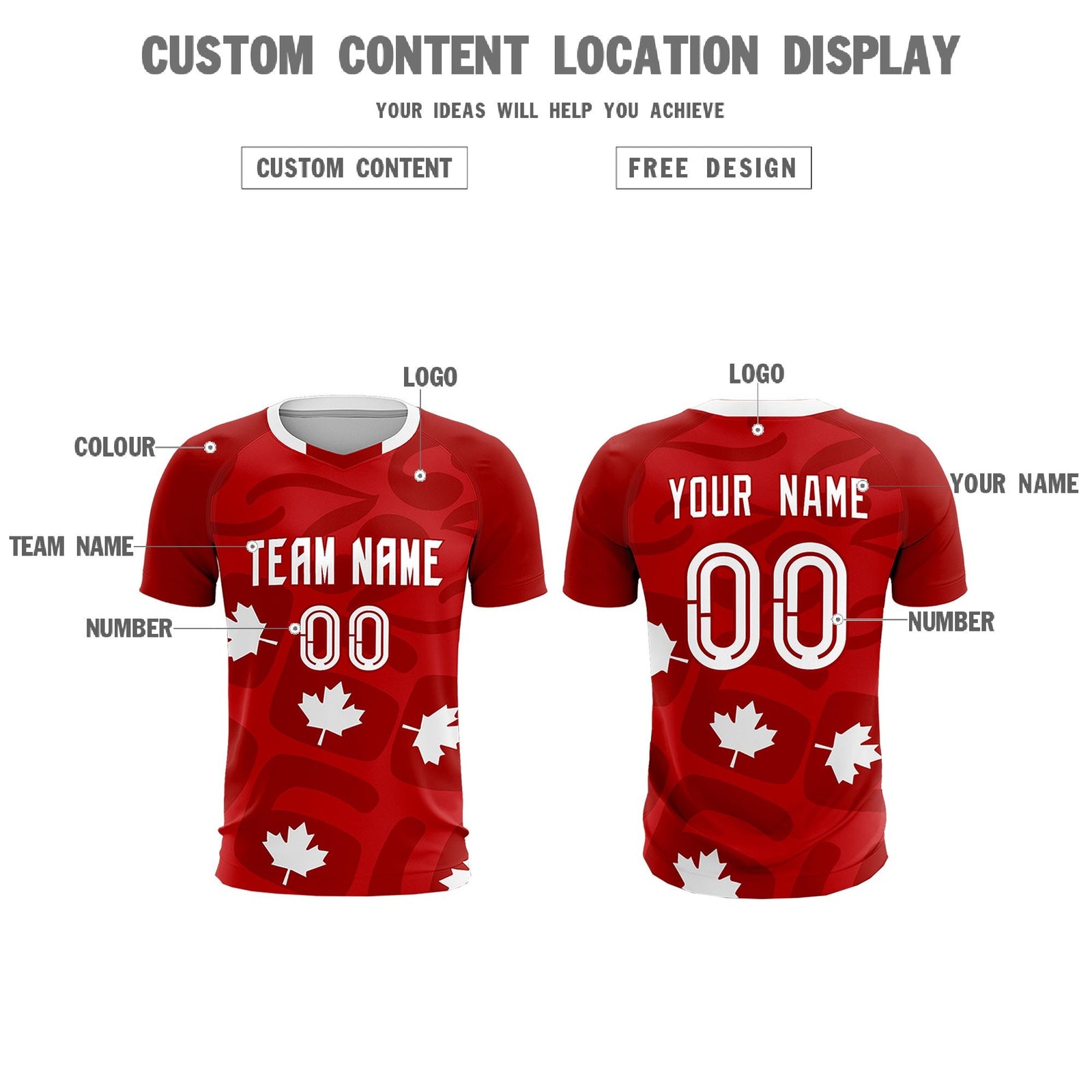 Custom Red Canada Maple Leaves World Cup Inspired Wrinkle-Resistant Graffiti Pattern Soccer Sets Jersey