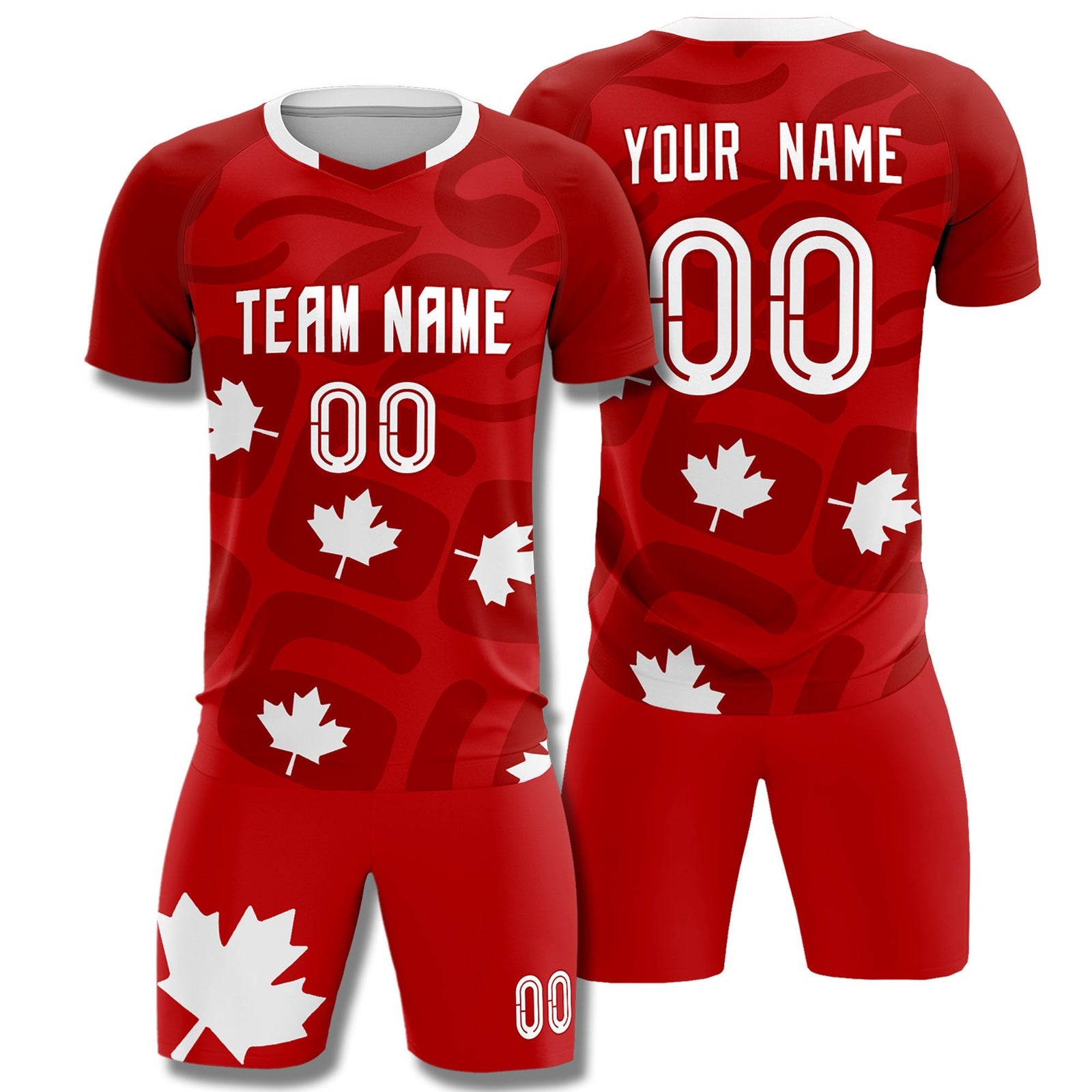 Custom Red Canada Maple Leaves World Cup Inspired Wrinkle-Resistant Graffiti Pattern Soccer Sets Jersey