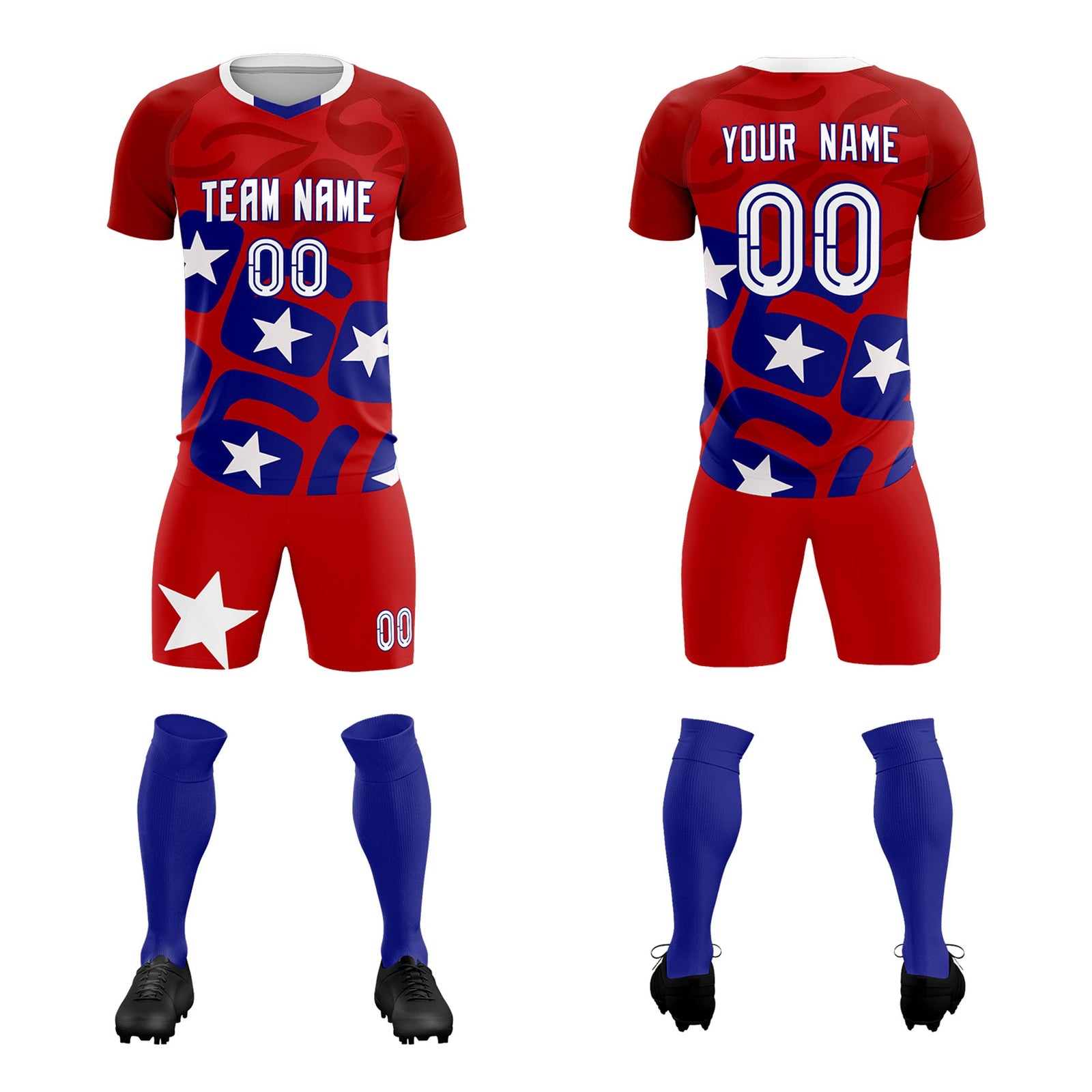 Custom Red America Star World Cup Inspired Breathable Graffiti Pattern Soccer Sets Jersey