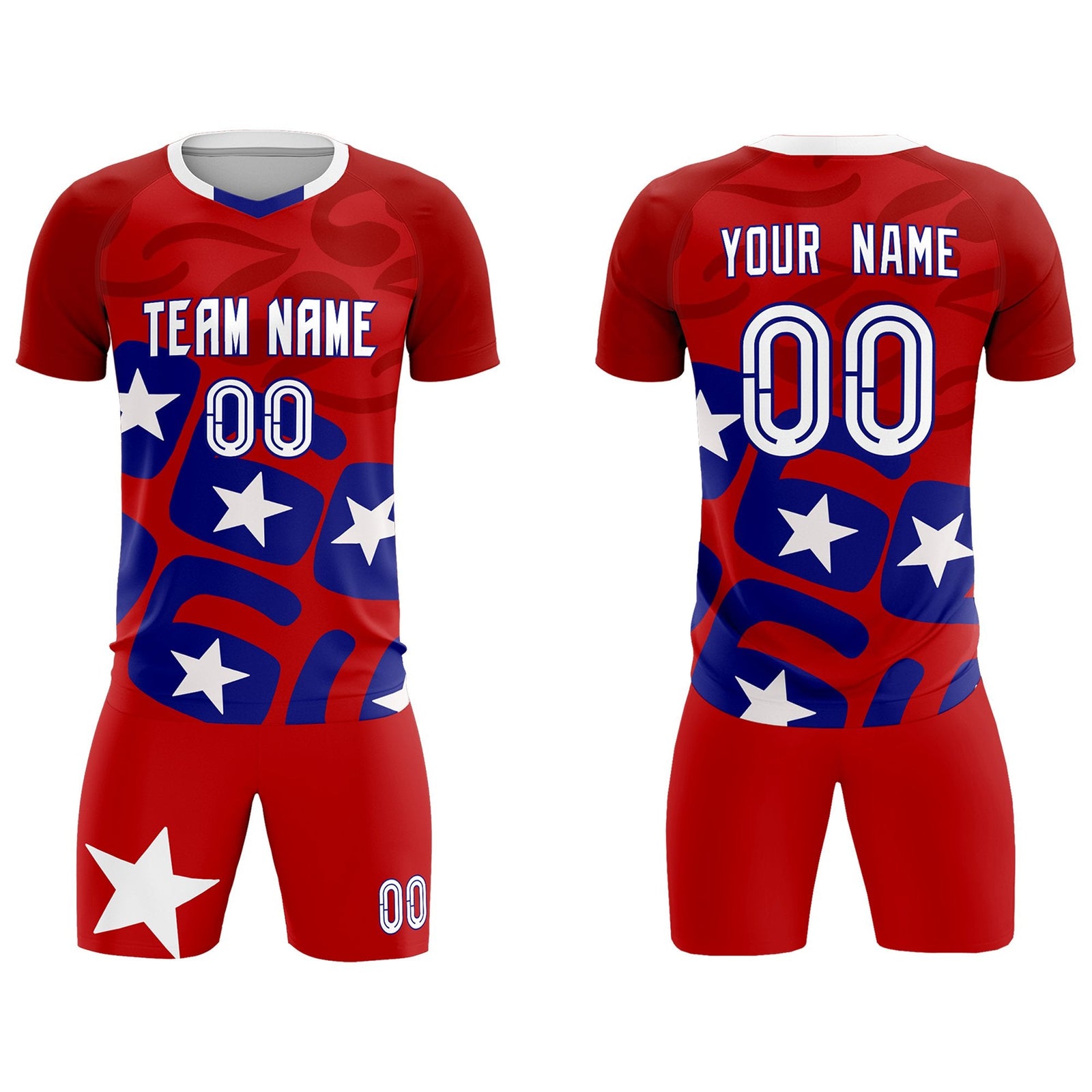 Custom Red America Star World Cup Inspired Breathable Graffiti Pattern Soccer Sets Jersey