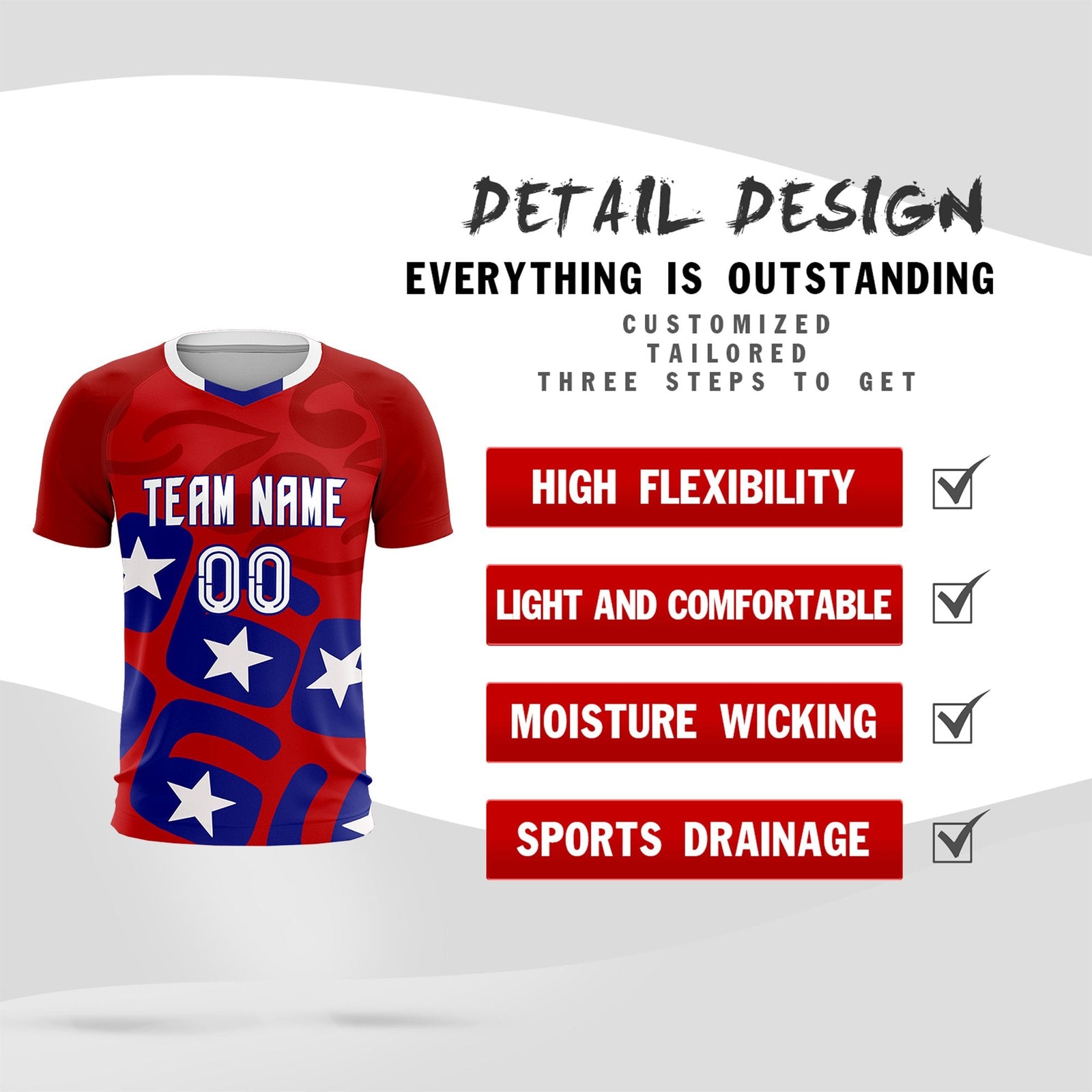 Custom Red America Star World Cup Inspired Breathable Graffiti Pattern Soccer Sets Jersey