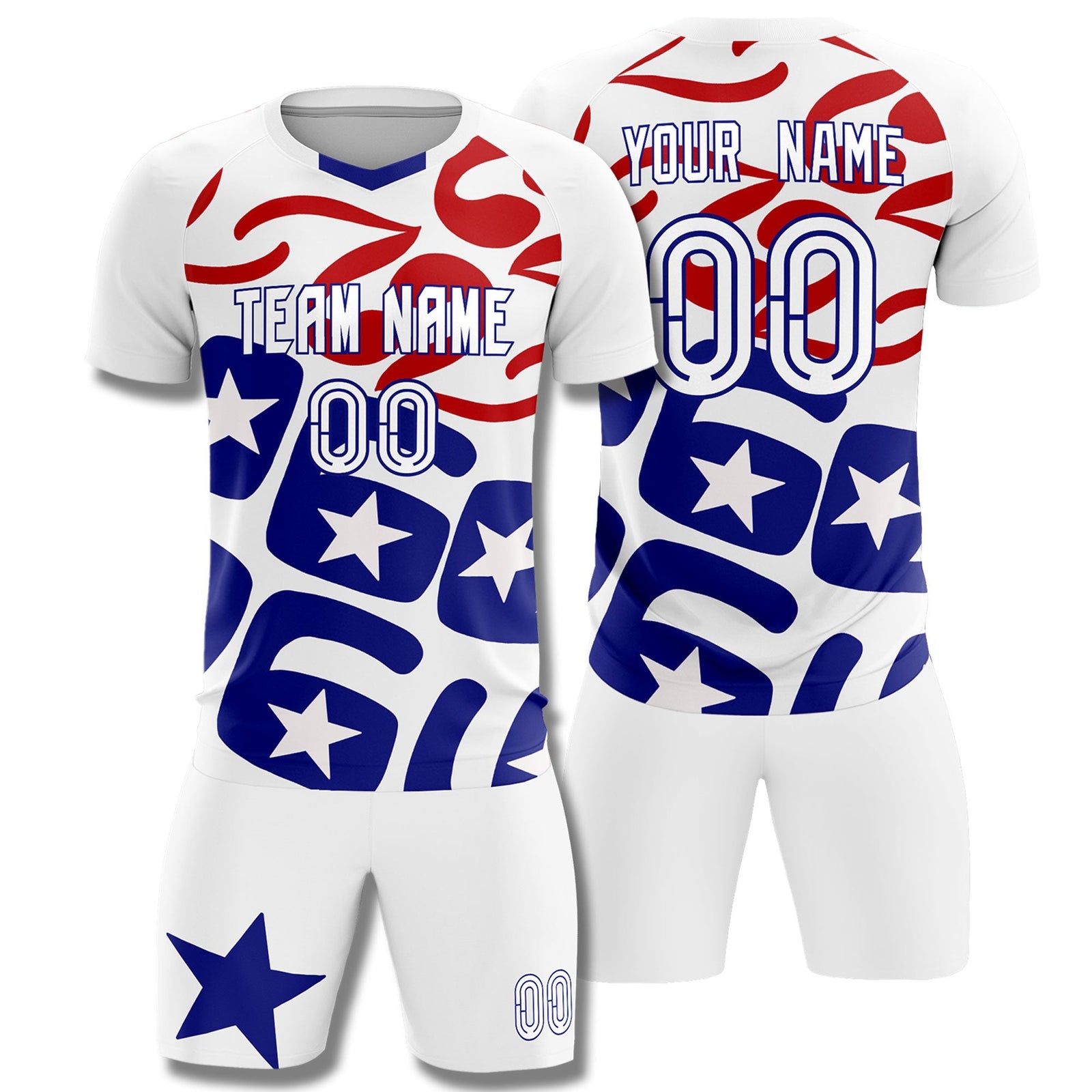 Custom White America Star World Cup Inspired Quick-Drying Graffiti Pattern Soccer Sets Jersey