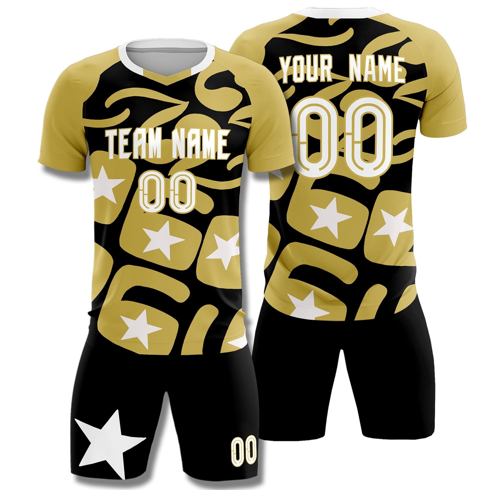 Custom Old Gold Black America Star World Cup Inspired Breathable Graffiti Pattern Soccer Sets Jersey