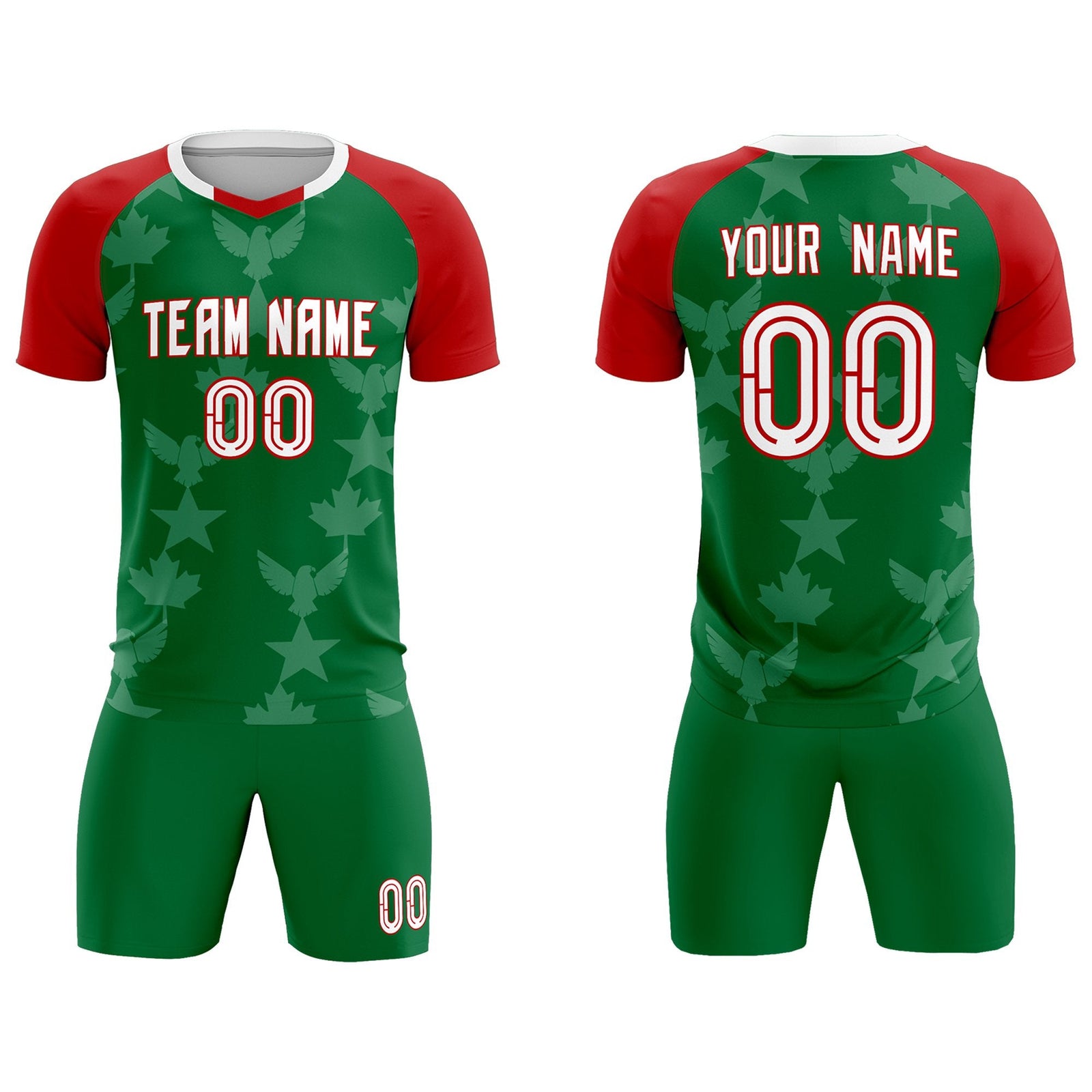 Custom Red Kelly Green World Cup Inspired Lightweight&Drapable Training Uniform Raglan Sleeve Soccer Sets Jersey