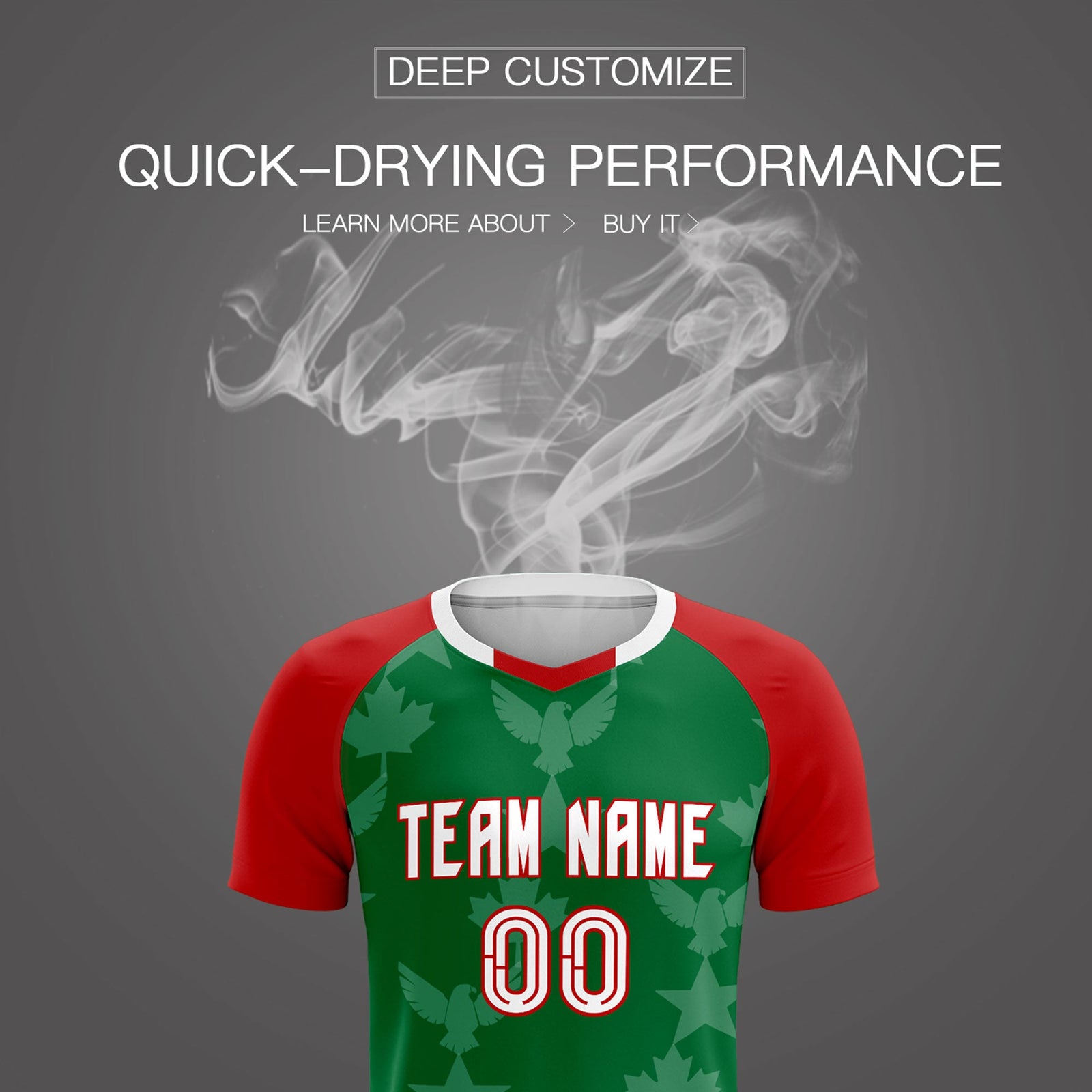 Custom Red Kelly Green World Cup Inspired Lightweight&Drapable Training Uniform Raglan Sleeve Soccer Sets Jersey