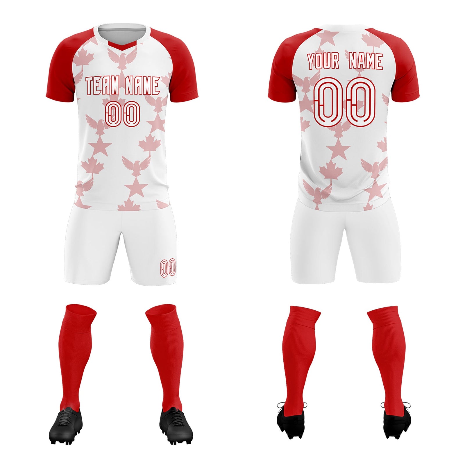 Custom Red White World Cup Inspired Breathable&Quick-Drying Training Uniform Raglan Sleeve Soccer Sets Jersey