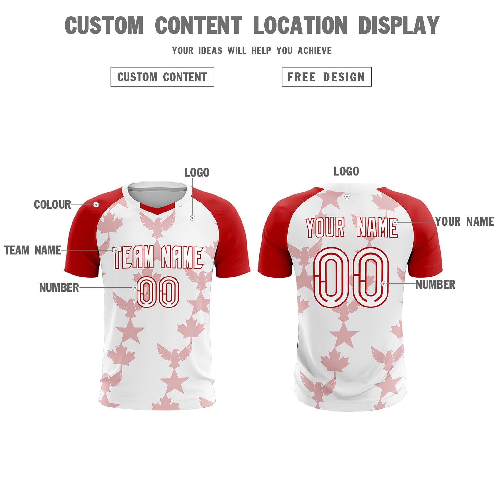 Custom Red White World Cup Inspired Breathable&Quick-Drying Training Uniform Raglan Sleeve Soccer Sets Jersey