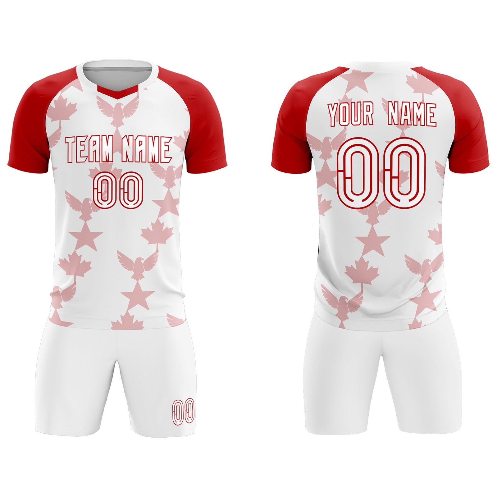 Custom Red White World Cup Inspired Breathable&Quick-Drying Training Uniform Raglan Sleeve Soccer Sets Jersey