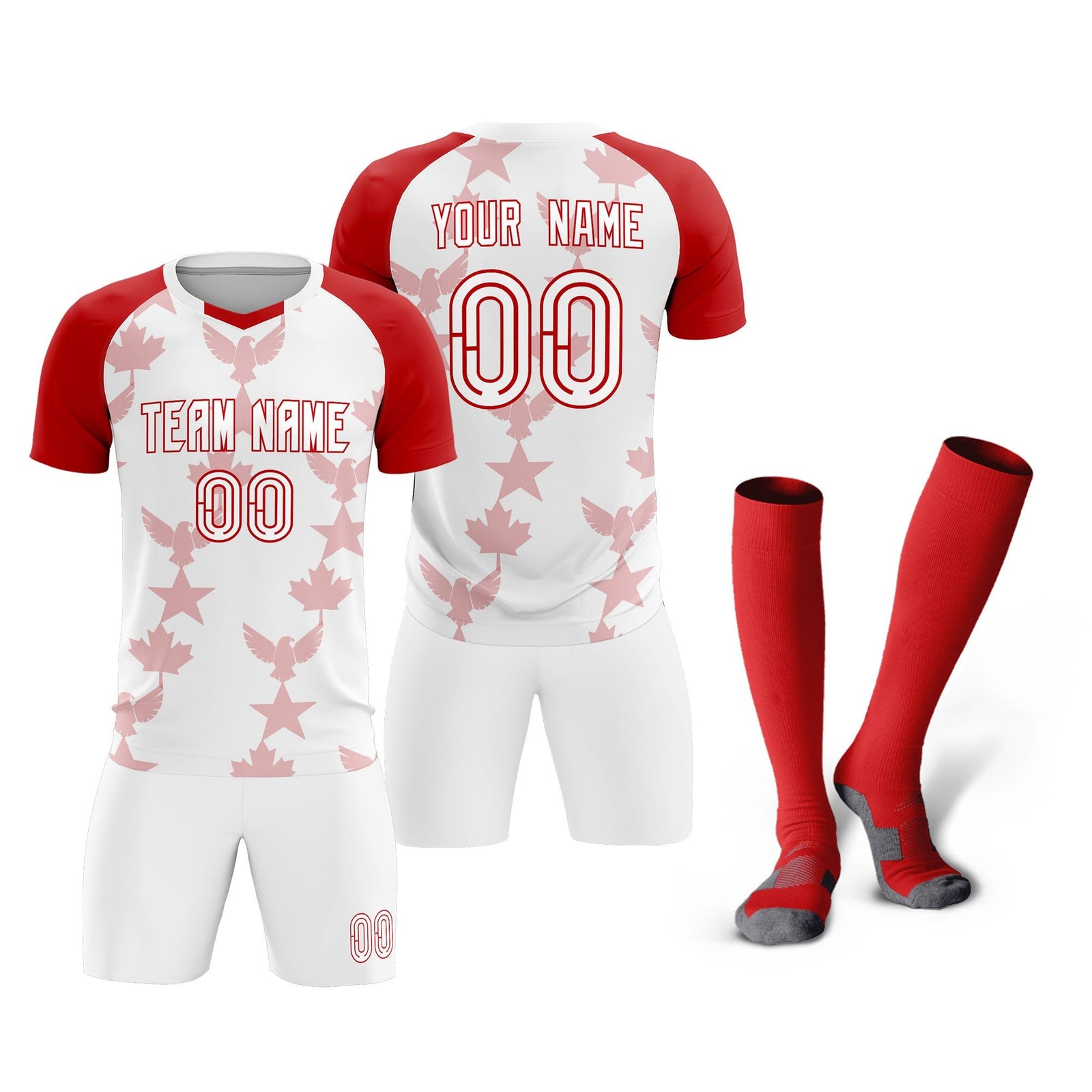 Custom Red White World Cup Inspired Breathable&Quick-Drying Training Uniform Raglan Sleeve Soccer Sets Jersey