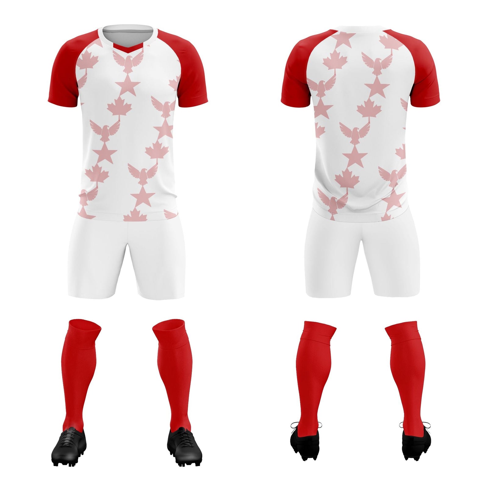 Custom Red White World Cup Inspired Breathable&Quick-Drying Training Uniform Raglan Sleeve Soccer Sets Jersey