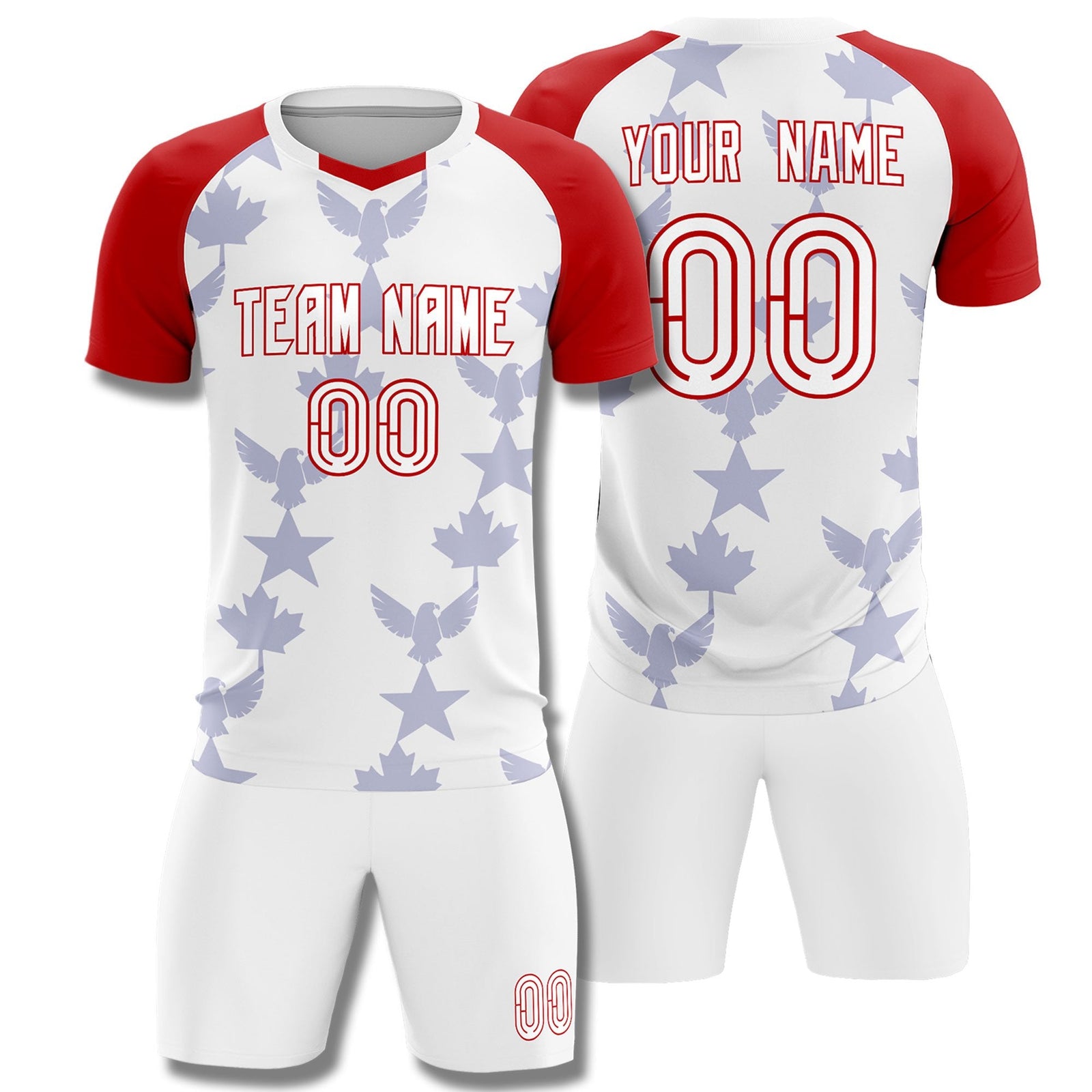 Custom Red White World Cup Inspired Wrinkle-Resistant Training Uniform Raglan Sleeve Soccer Sets Jersey