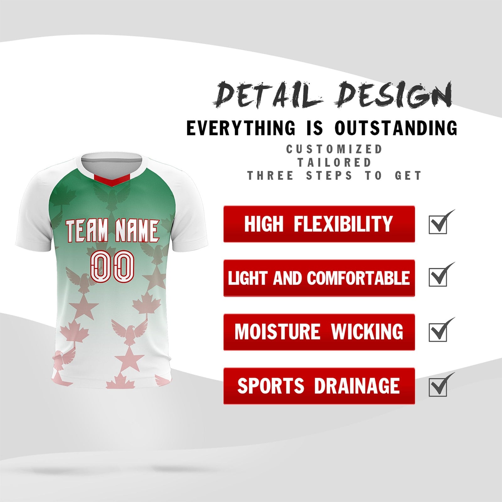 Custom White Kelly Green World Cup Inspired Quick-Drying Training Uniform Gradient Fashion Soccer Sets Jersey