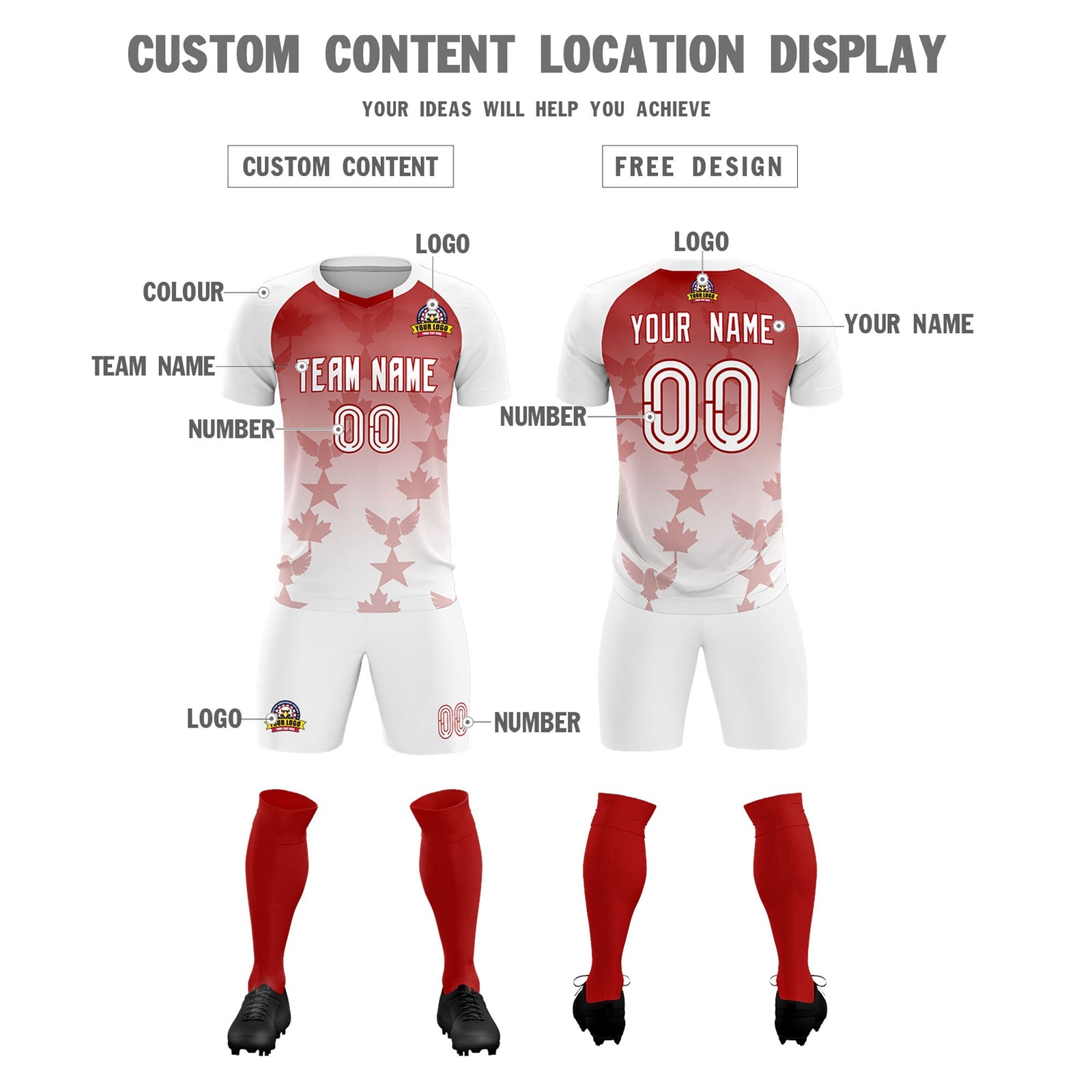 Custom White Red World Cup Inspired Wrinkle-Resistant Training Uniform Gradient Fashion Soccer Sets Jersey