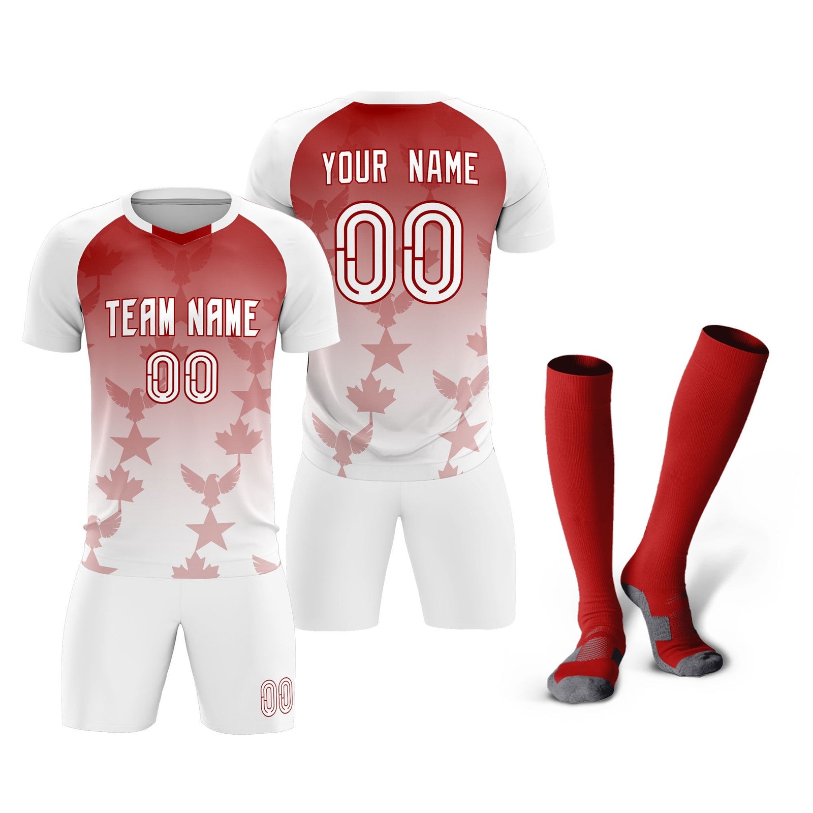Custom White Red World Cup Inspired Wrinkle-Resistant Training Uniform Gradient Fashion Soccer Sets Jersey