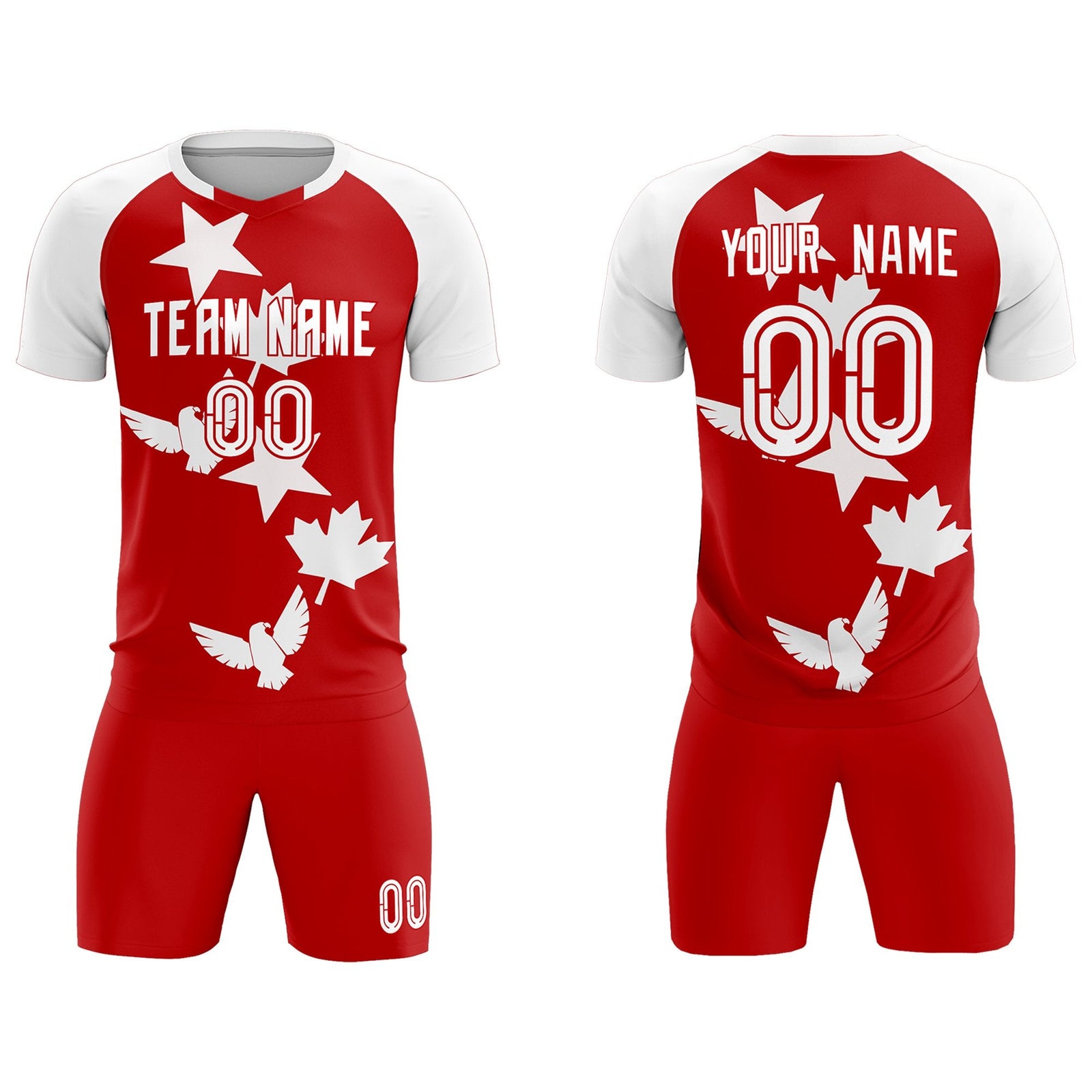 Custom White Red World Cup Inspired Lightweight&Drapable Training Uniform Raglan Sleeve Soccer Sets Jersey