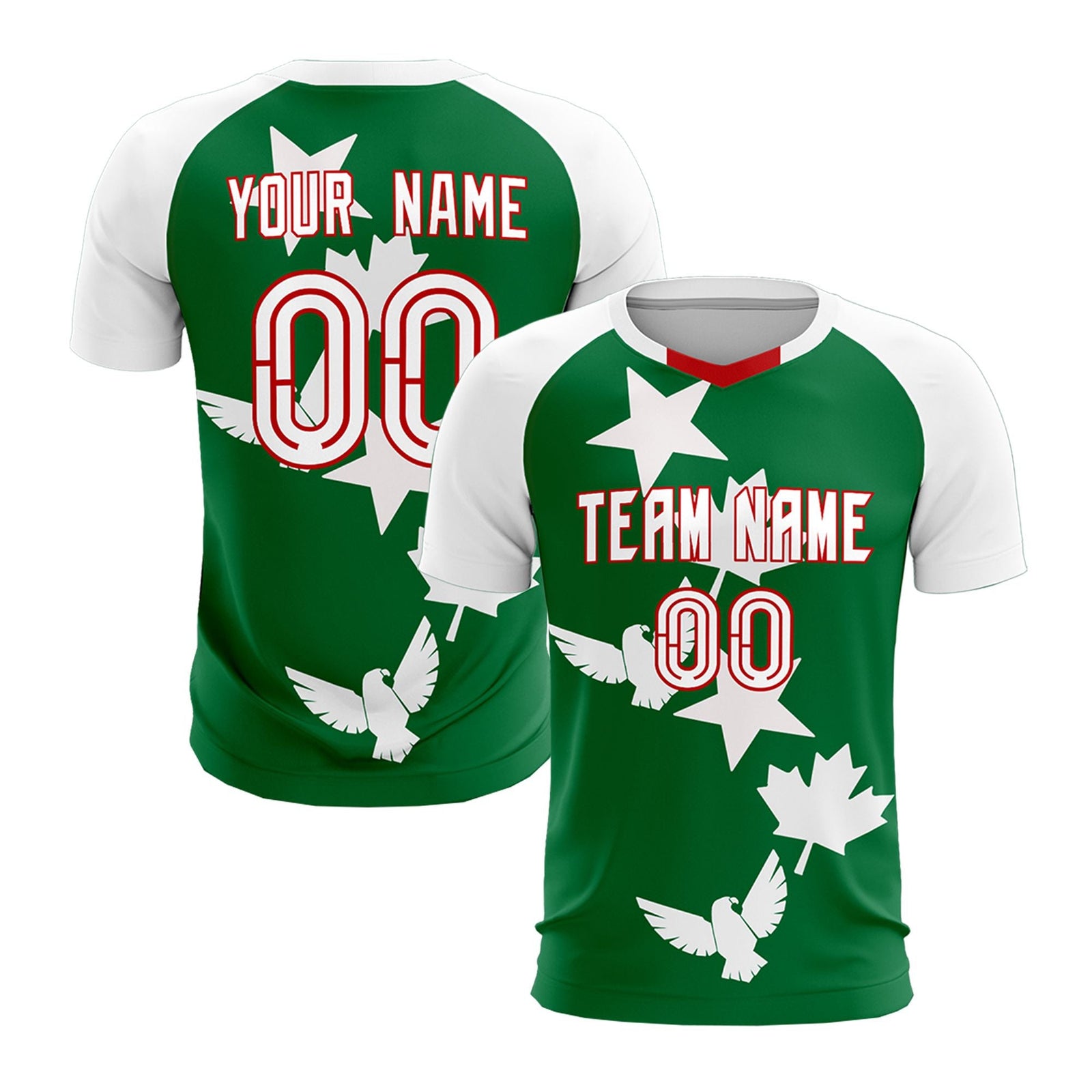 Custom White Kelly Green World Cup Inspired Wrinkle-Resistant Training Uniform Raglan Sleeve Soccer Sets Jersey