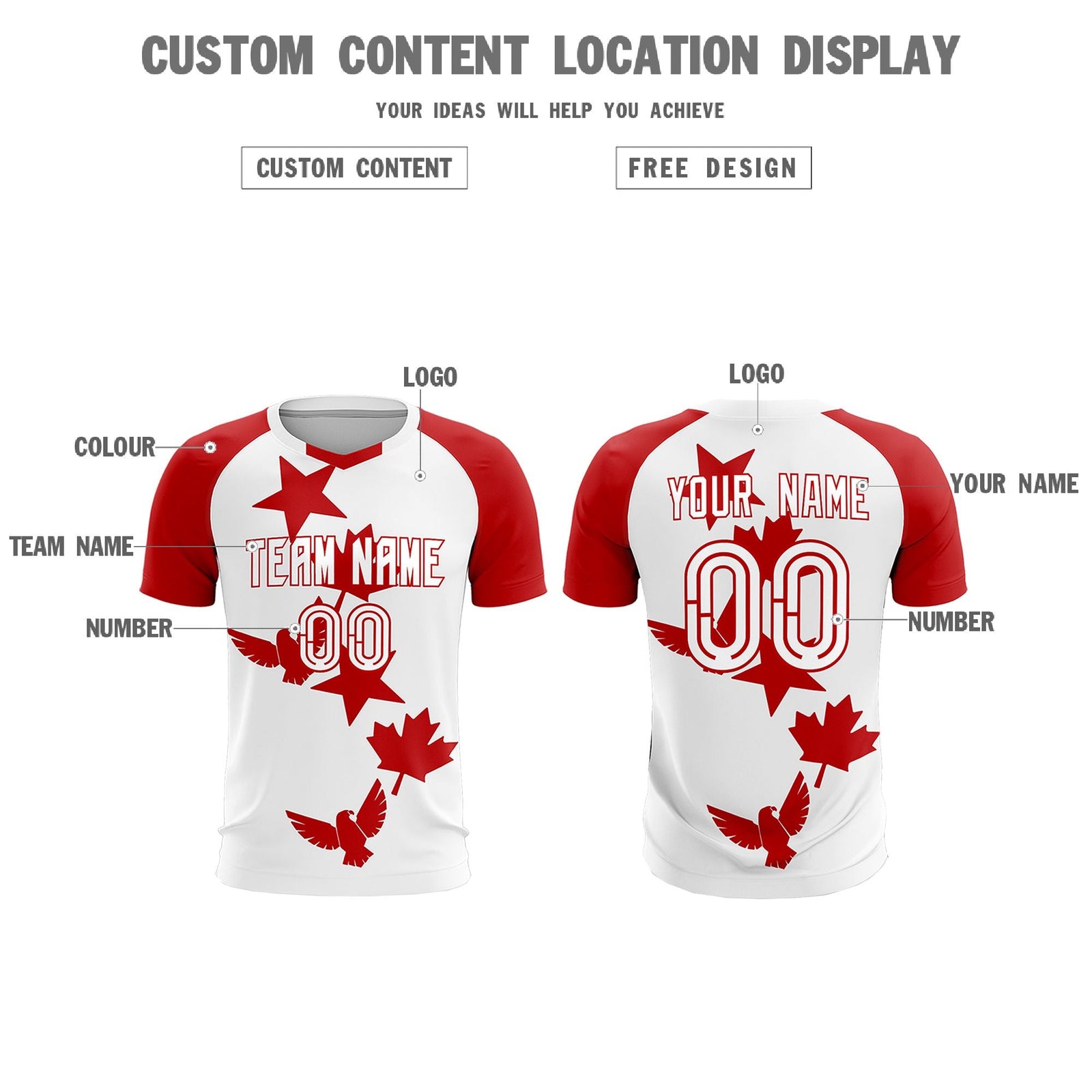 Custom Red White World Cup Inspired Lightweight&Drapable Training Uniform Raglan Sleeve Soccer Sets Jersey