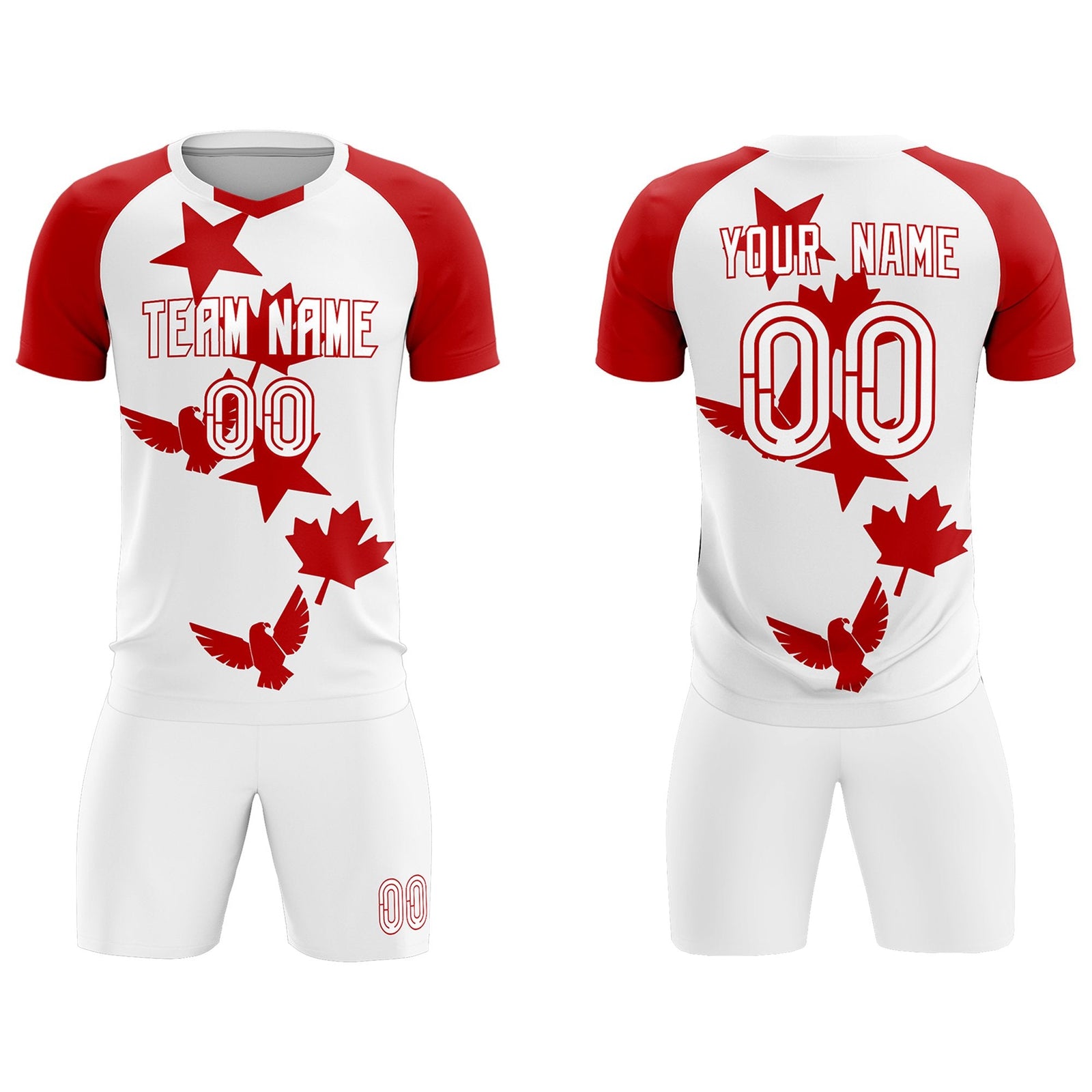 Custom Red White World Cup Inspired Lightweight&Drapable Training Uniform Raglan Sleeve Soccer Sets Jersey