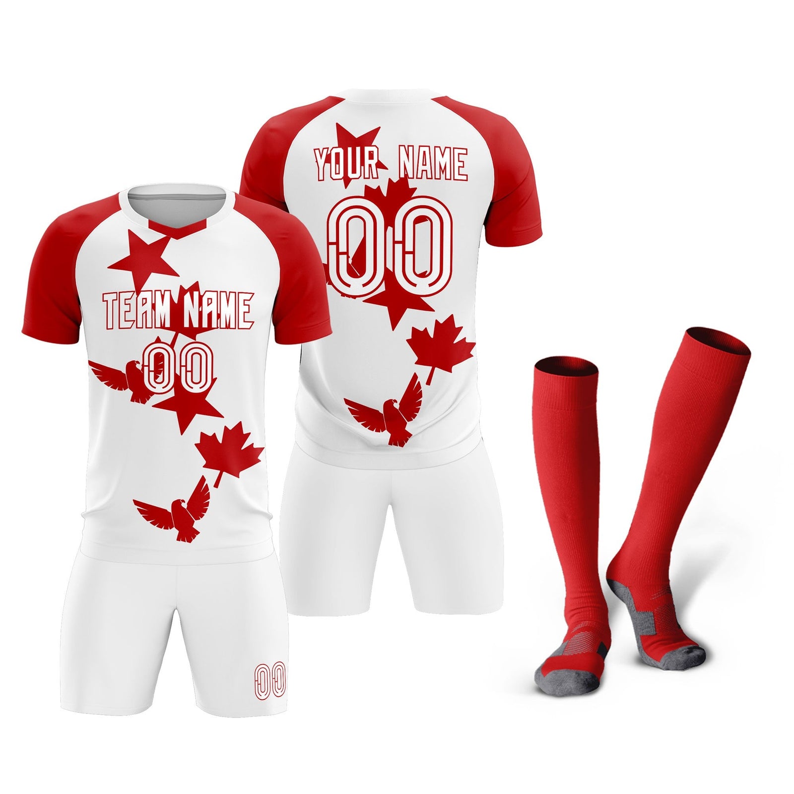 Custom Red White World Cup Inspired Lightweight&Drapable Training Uniform Raglan Sleeve Soccer Sets Jersey