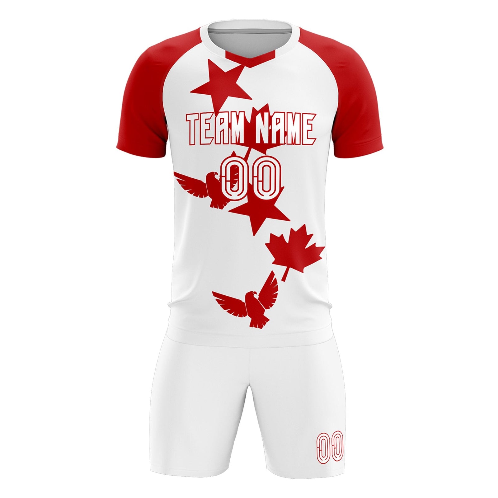 Custom Red White World Cup Inspired Lightweight&Drapable Training Uniform Raglan Sleeve Soccer Sets Jersey
