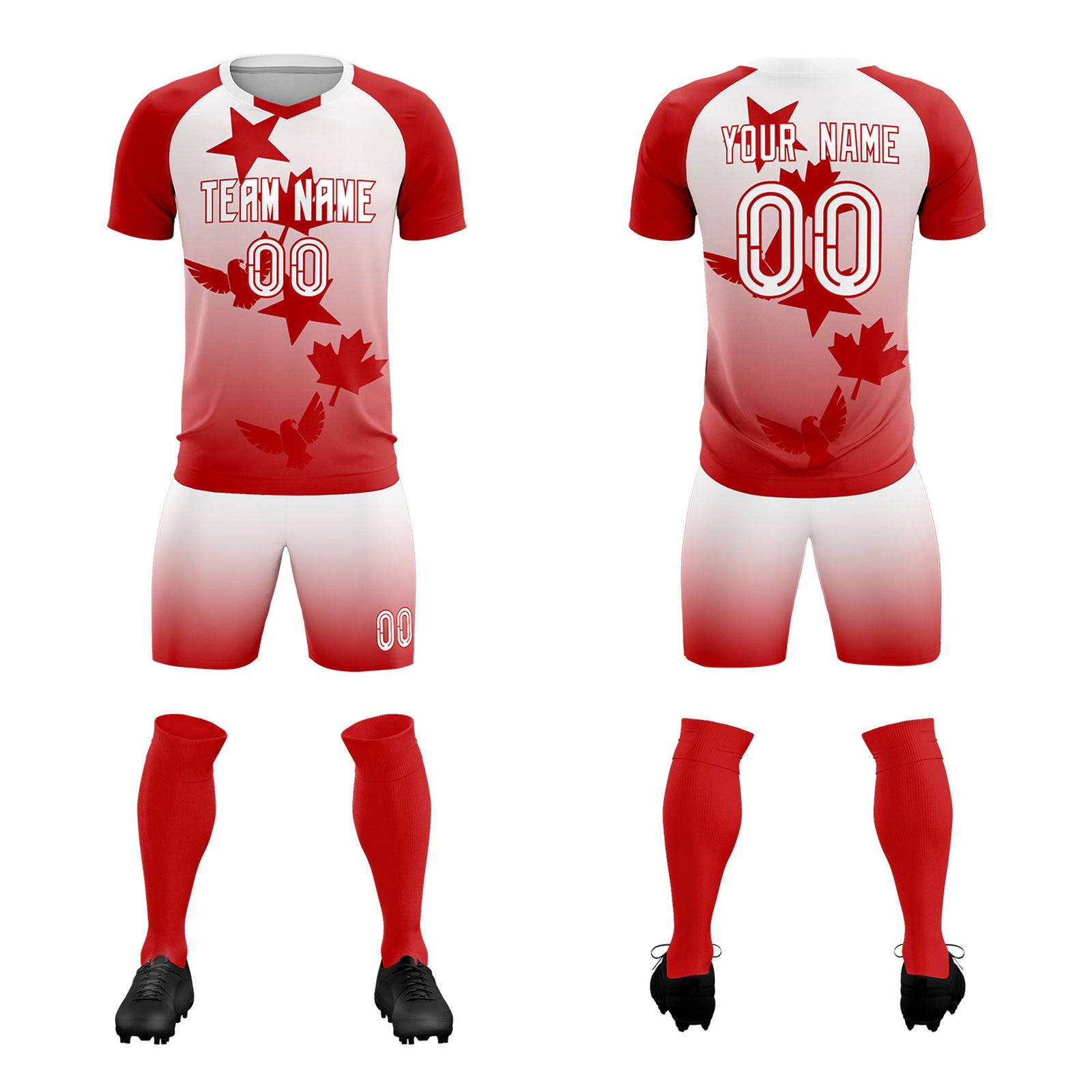 Custom Red White World Cup Inspired Wrinkle-Resistant Training Uniform Gradient Fashion Soccer Sets Jersey