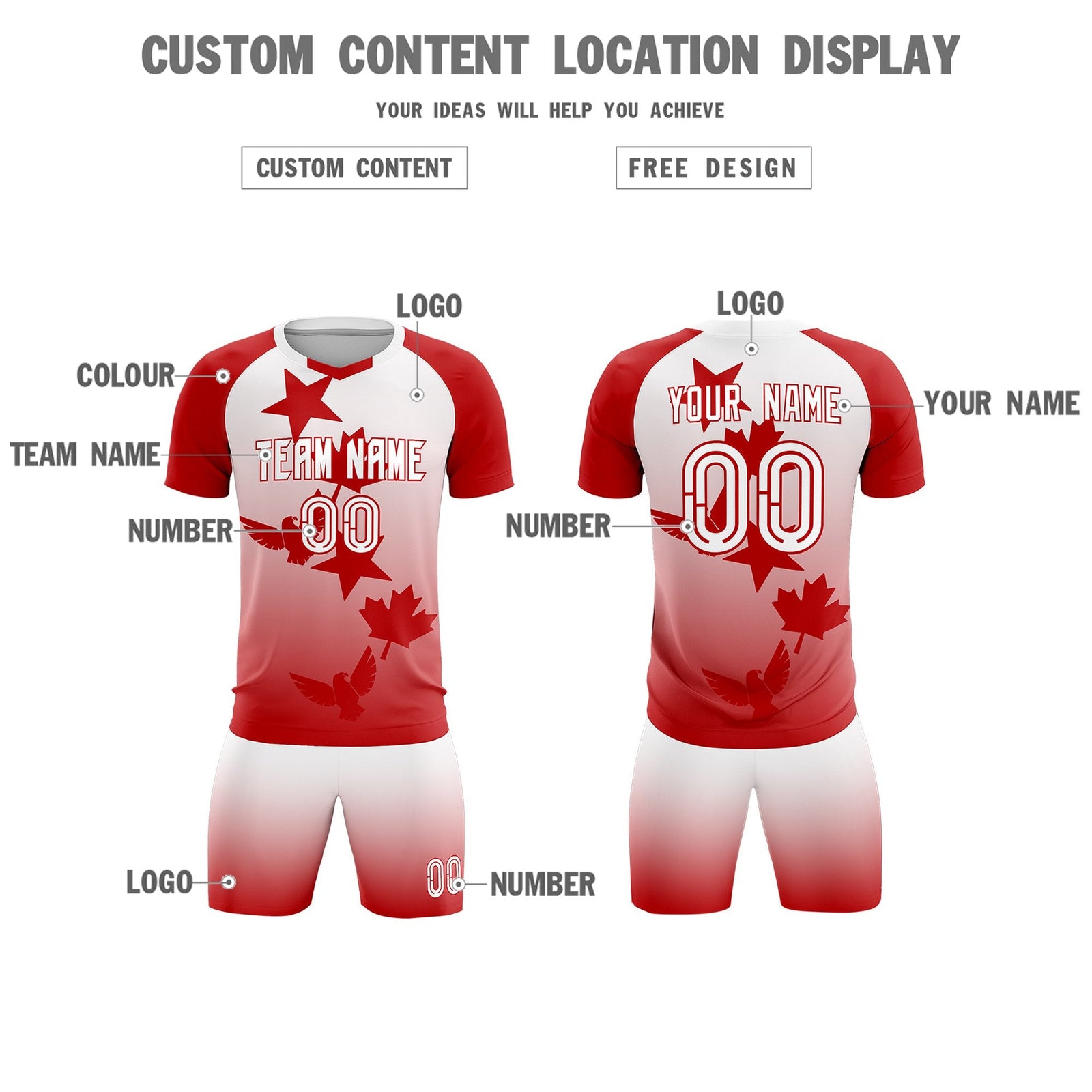 Custom Red White World Cup Inspired Wrinkle-Resistant Training Uniform Gradient Fashion Soccer Sets Jersey