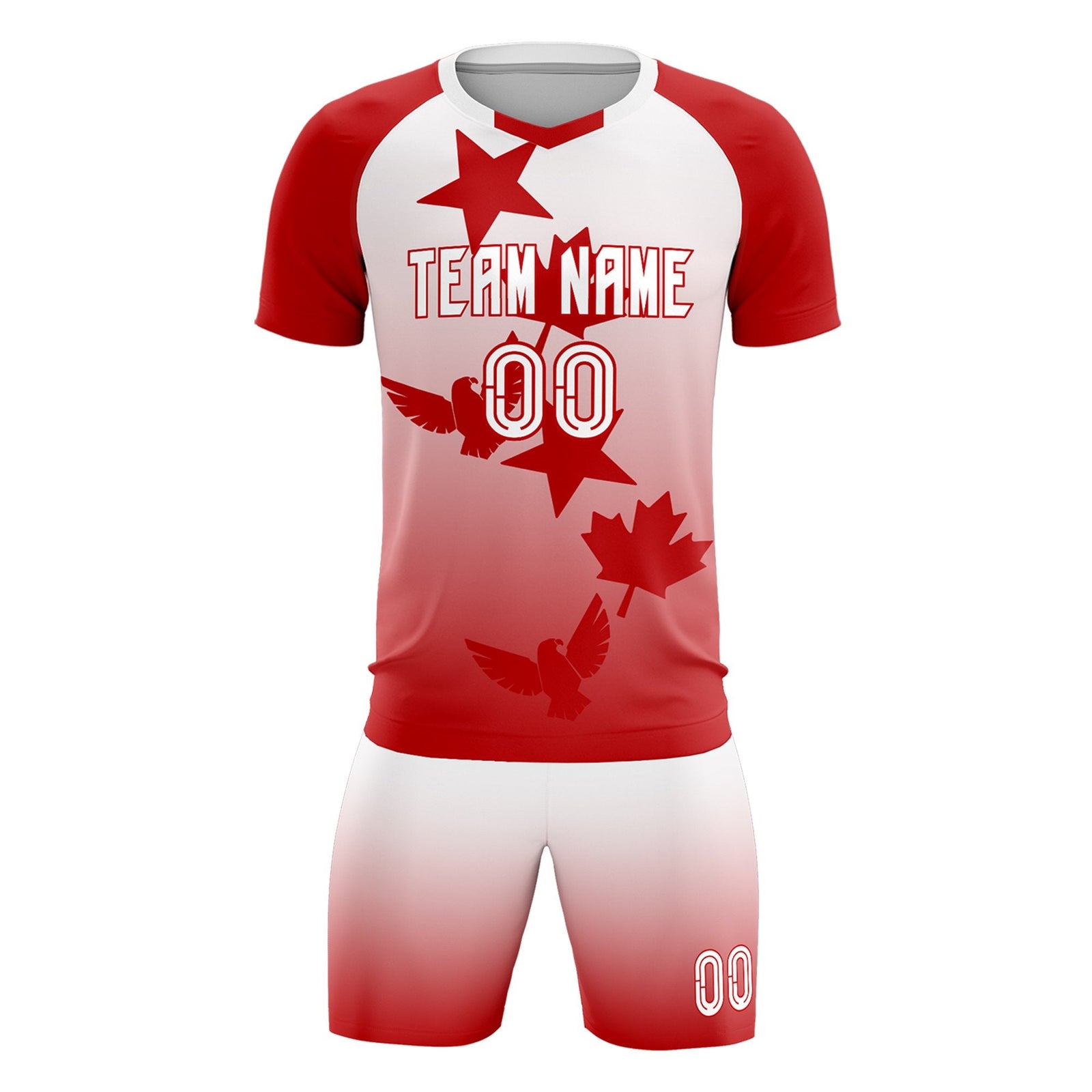 Custom Red White World Cup Inspired Wrinkle-Resistant Training Uniform Gradient Fashion Soccer Sets Jersey