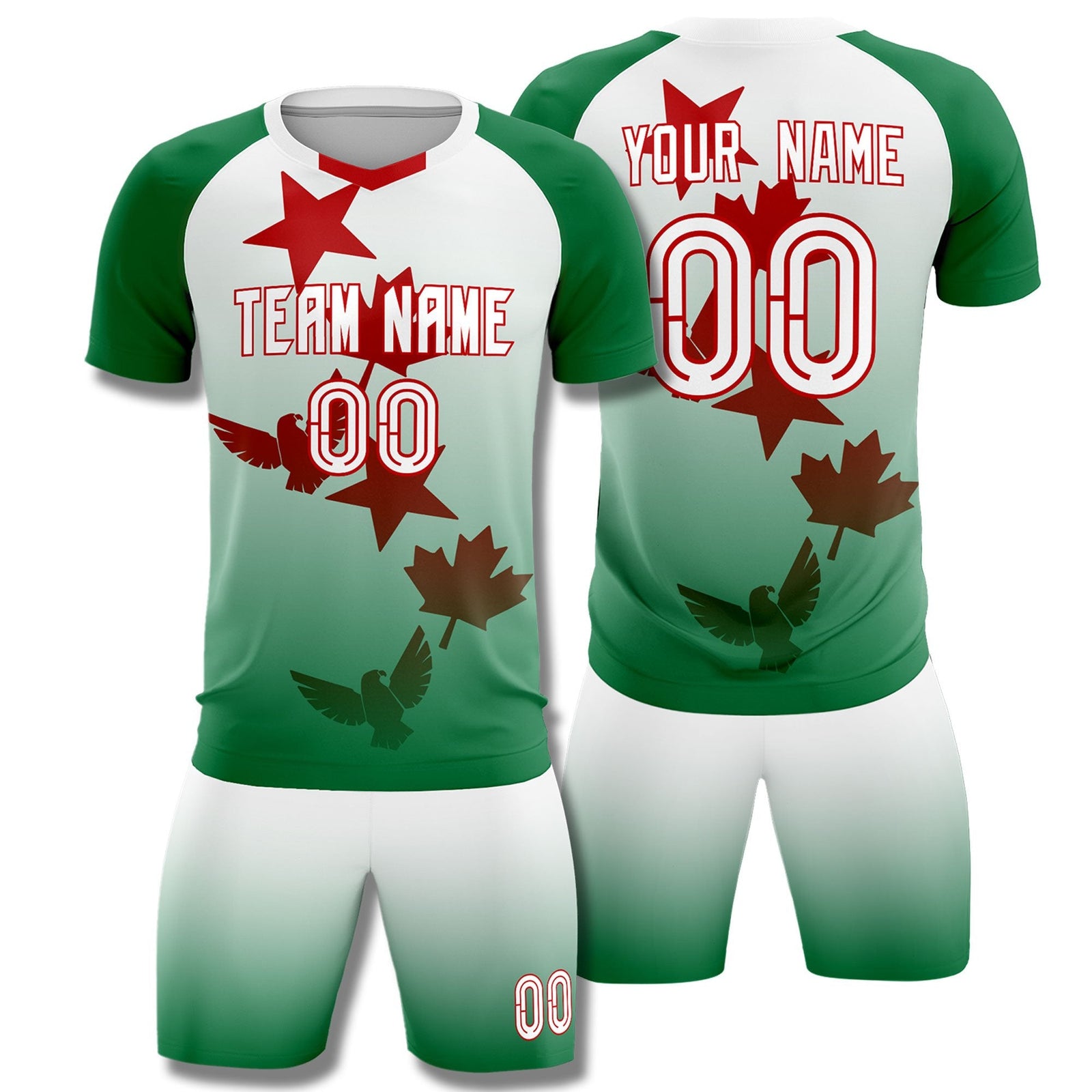 Custom Kelly Green White World Cup Inspired Quick-Drying Training Uniform Gradient Fashion Soccer Sets Jersey