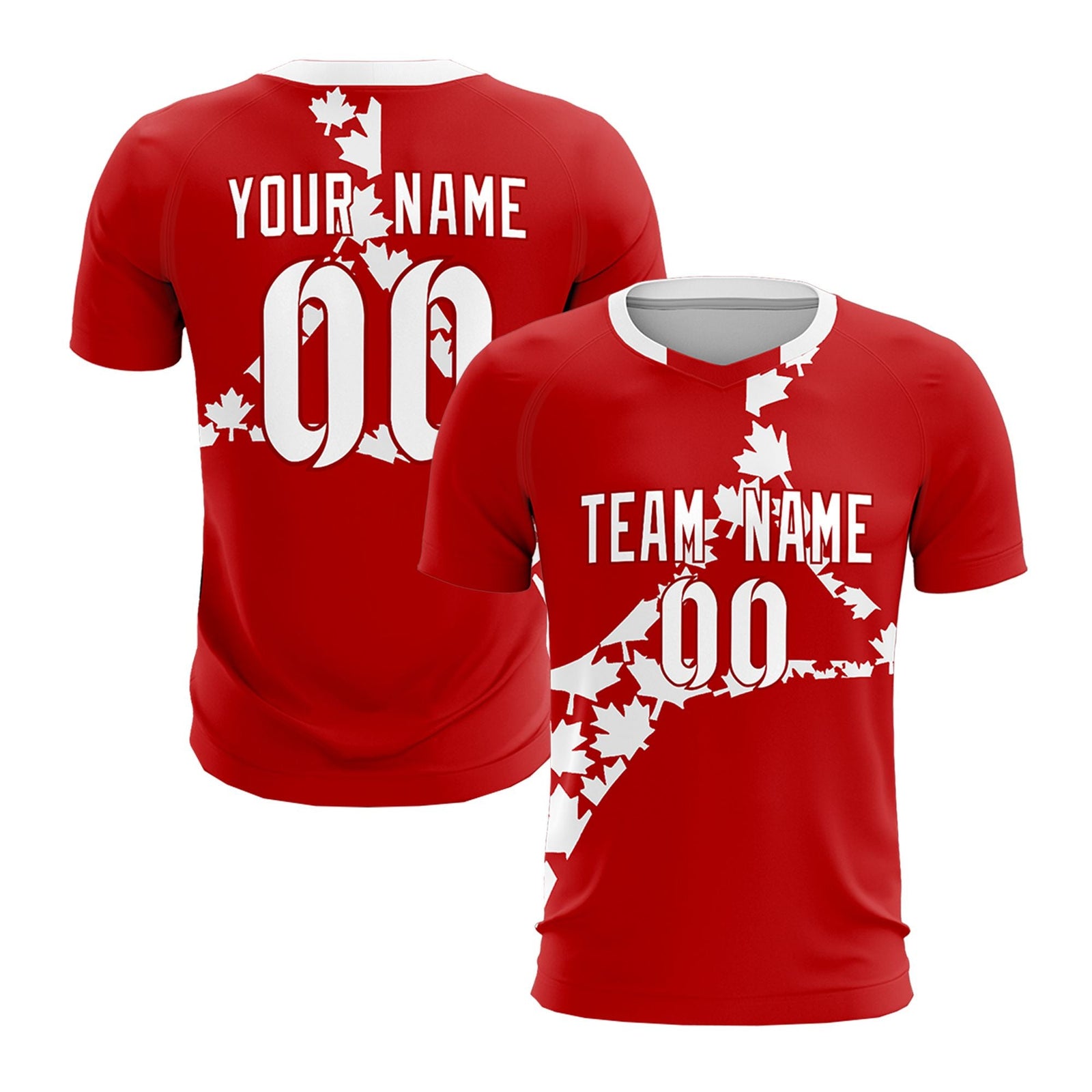 Custom Red White Canada Maple Leaves World Cup Inspired Breathable Graffiti Pattern Soccer Sets Jersey