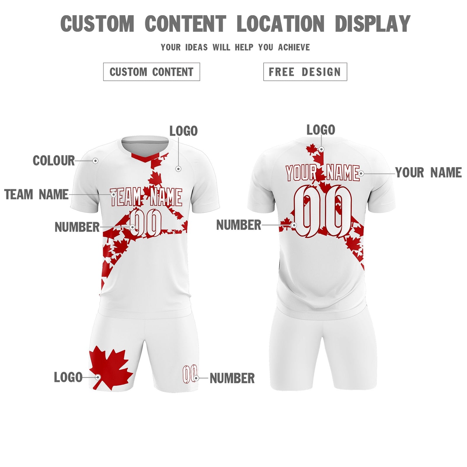 Custom White Red Canada Maple Leaves World Cup Inspired Quick-Drying Graffiti Pattern Soccer Sets Jersey