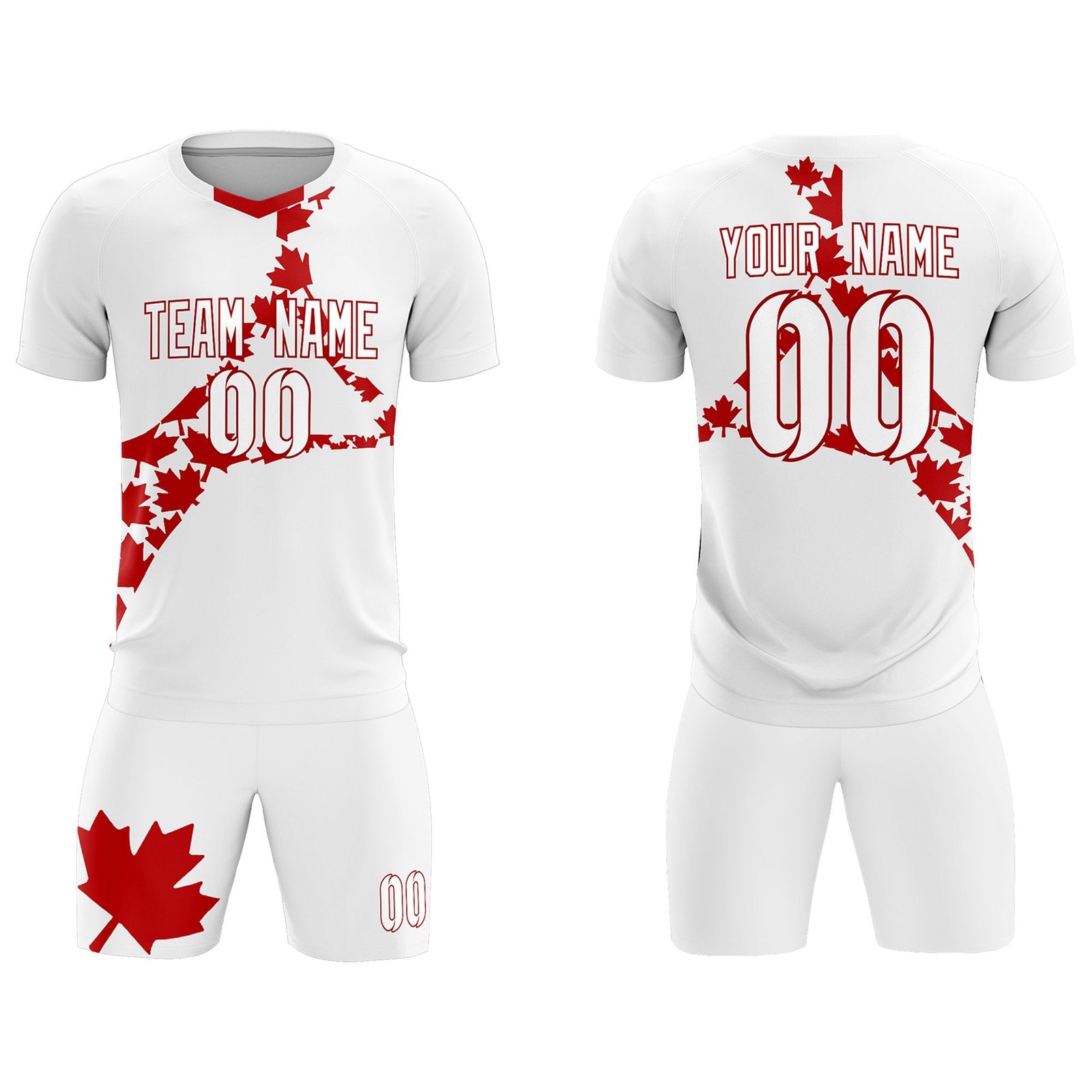 Custom White Red Canada Maple Leaves World Cup Inspired Quick-Drying Graffiti Pattern Soccer Sets Jersey