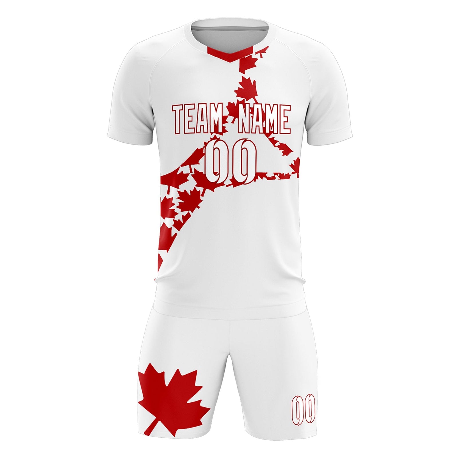 Custom White Red Canada Maple Leaves World Cup Inspired Quick-Drying Graffiti Pattern Soccer Sets Jersey