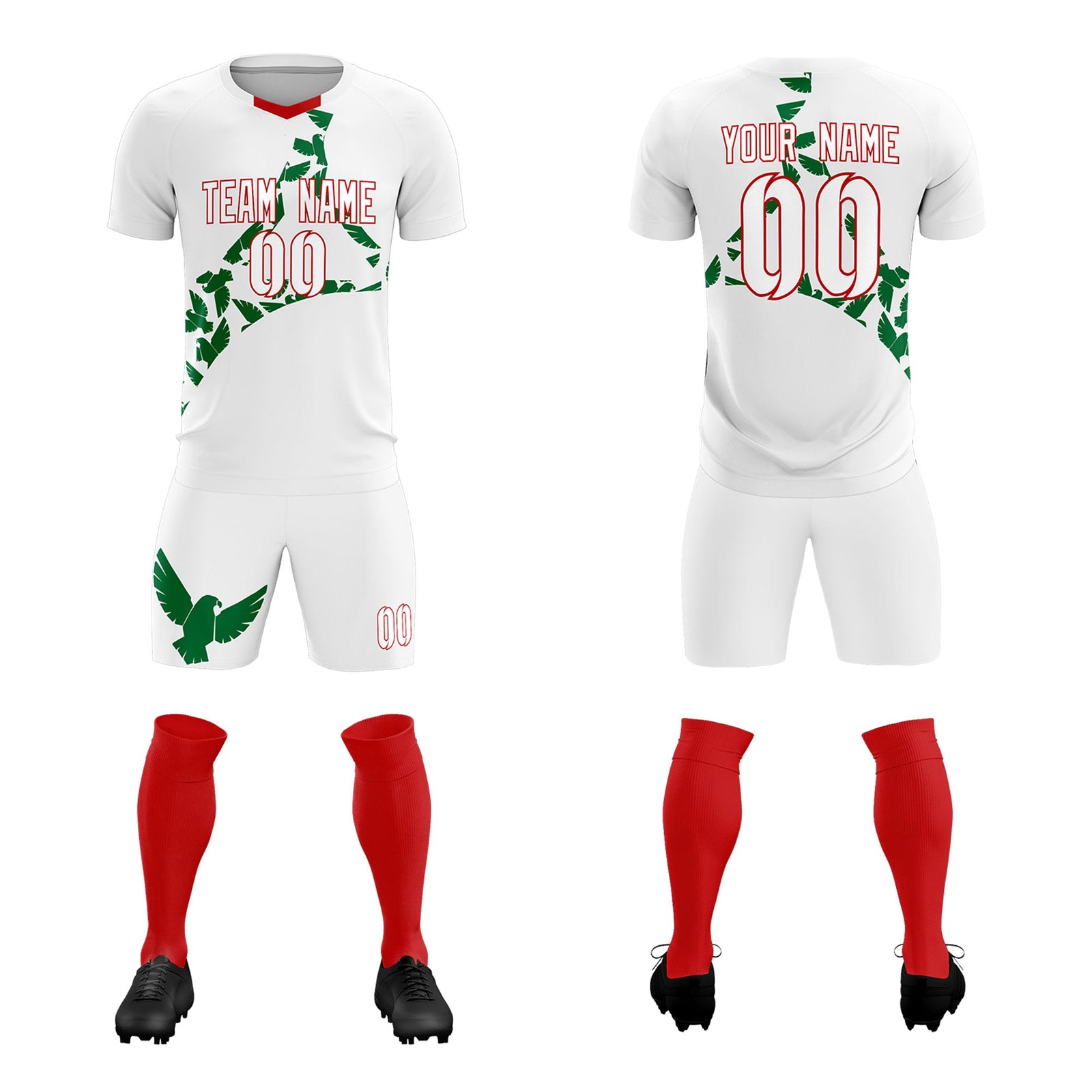 Custom White Kelly Green Mexico Eagle World Cup Inspired Drapable Graffiti Pattern Soccer Sets Jersey