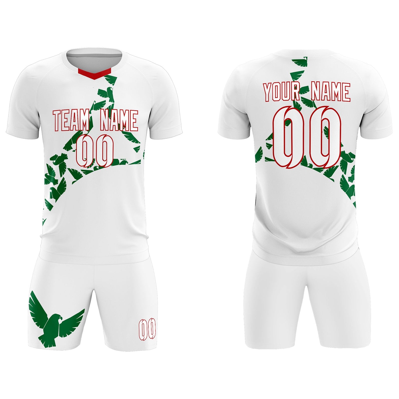 Custom White Kelly Green Mexico Eagle World Cup Inspired Drapable Graffiti Pattern Soccer Sets Jersey
