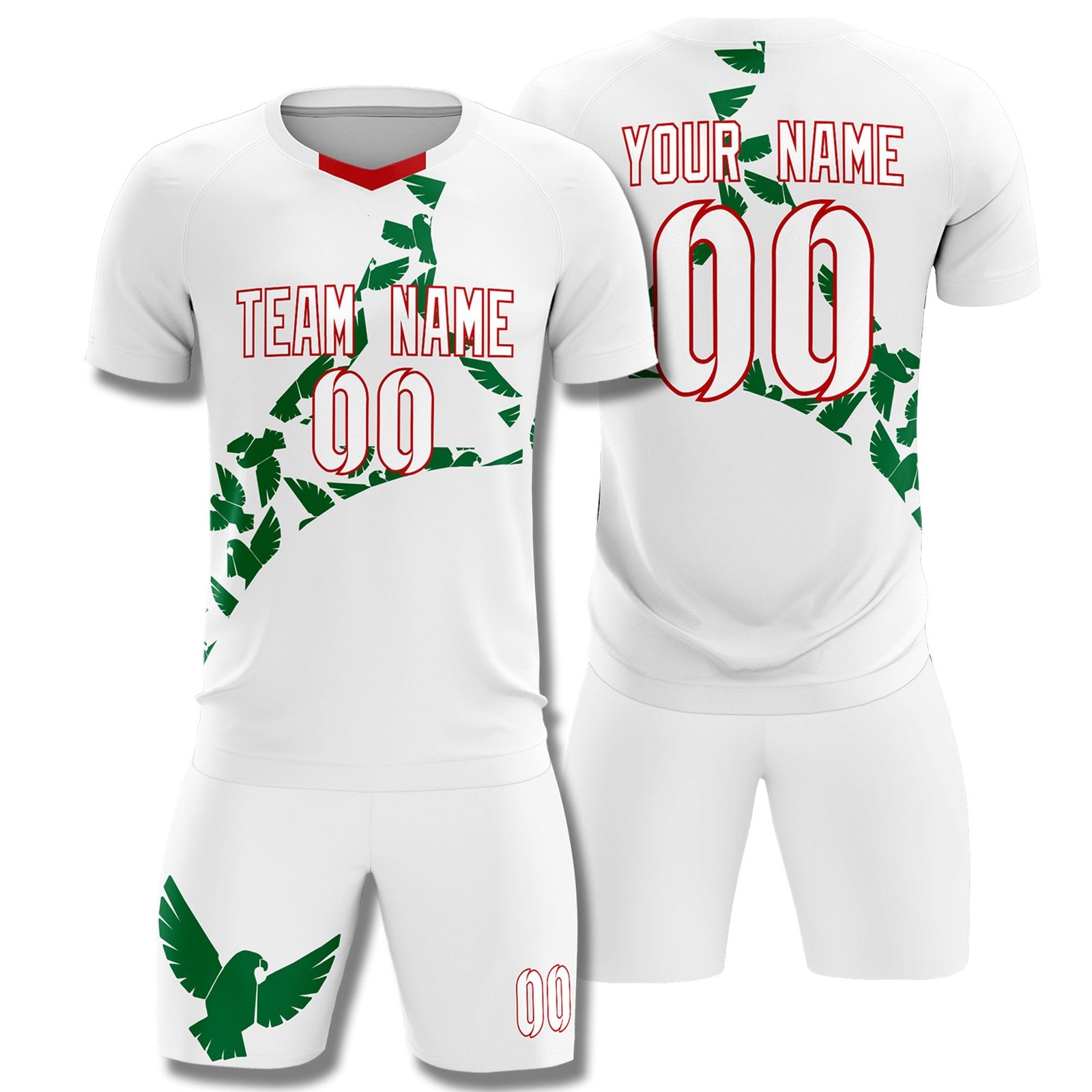 Custom White Kelly Green Mexico Eagle World Cup Inspired Drapable Graffiti Pattern Soccer Sets Jersey